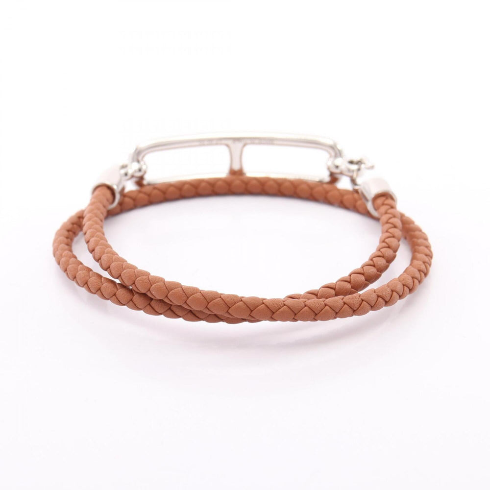 Hermes HERMES Roulis Double Tour Bracelet Accessory Stainless Steel Veau Swift Leather Women's Brown Silver — New - Store Return