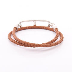 Hermes HERMES Roulis Double Tour Bracelet Accessory Stainless Steel Veau Swift Leather Women's Brown Silver — New - Store Return