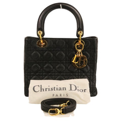 Christian Dior Lady Cannage Leather 2-way Handbag/Shoulder Bag, Black, Women's — Like New