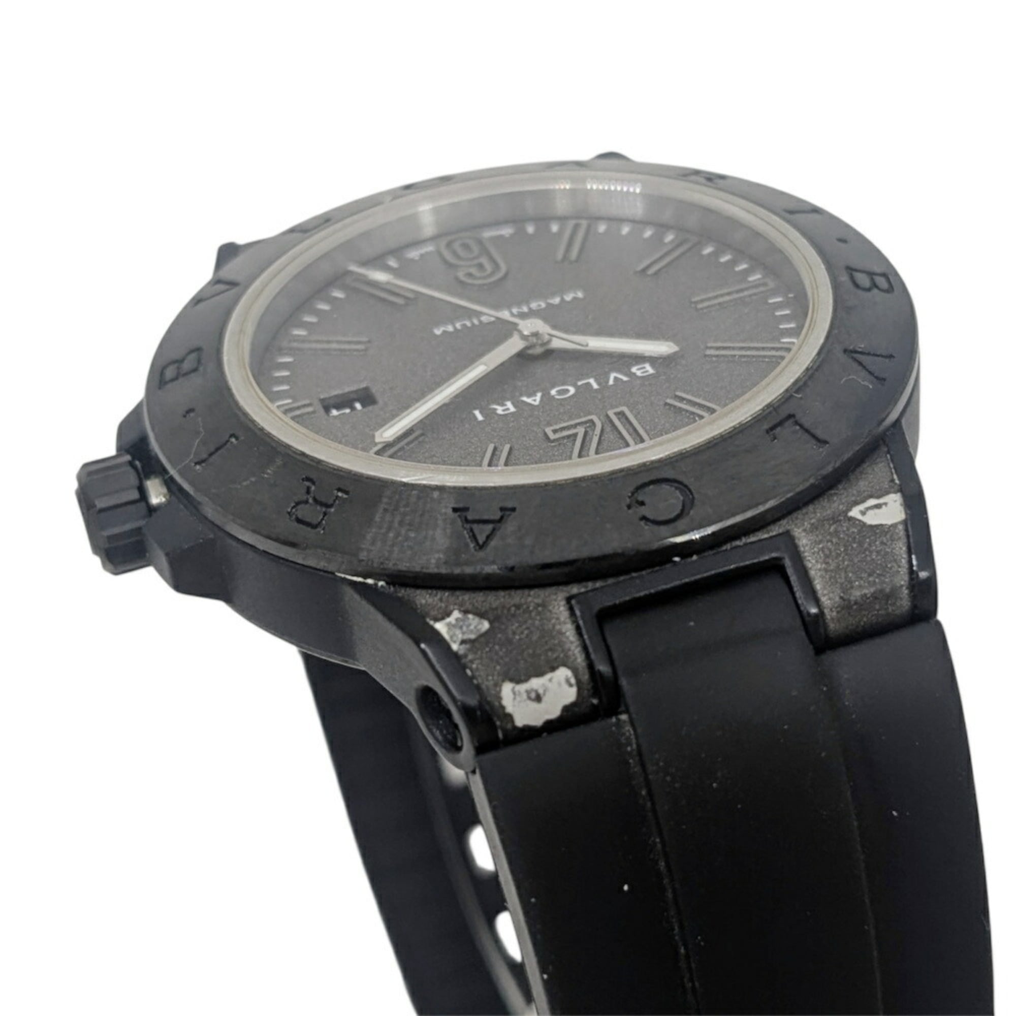 BVLGARI Diagono Magnesium Date Ceramic Gray Dial Rubber Black Automatic Men's Watch DG41SMC — Good
