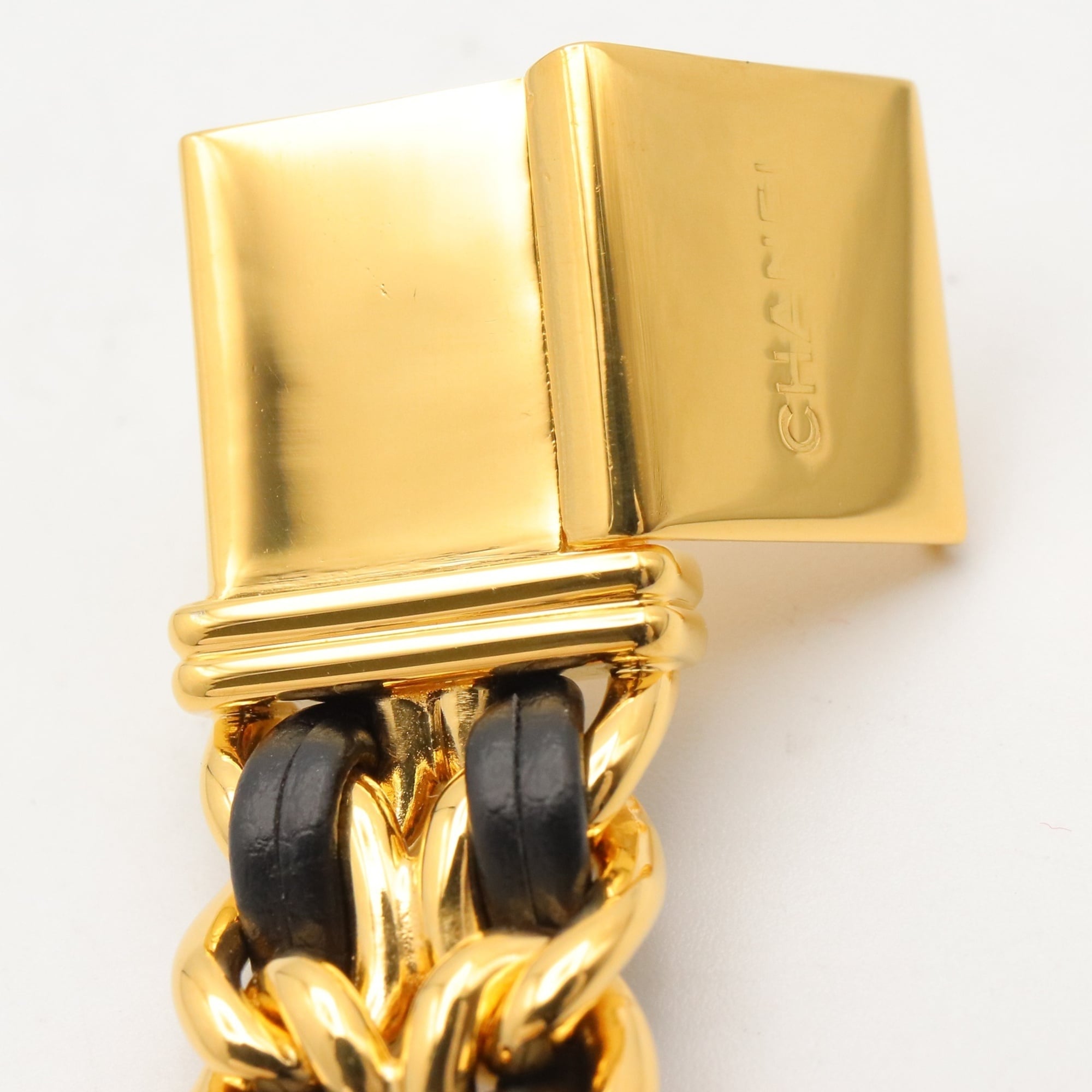 Chanel CHANEL Première S Watch, Gold Plated (GP), Leather Strap, Women's, Black, H0001 — Very Good