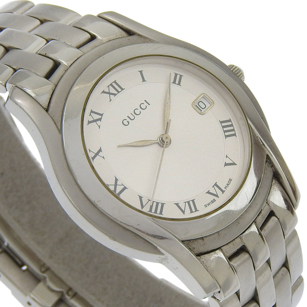 Gucci 5500M Stainless Steel Watch, Silver, Quartz, Analog Display, Silver Dial, Women's Watch — Good