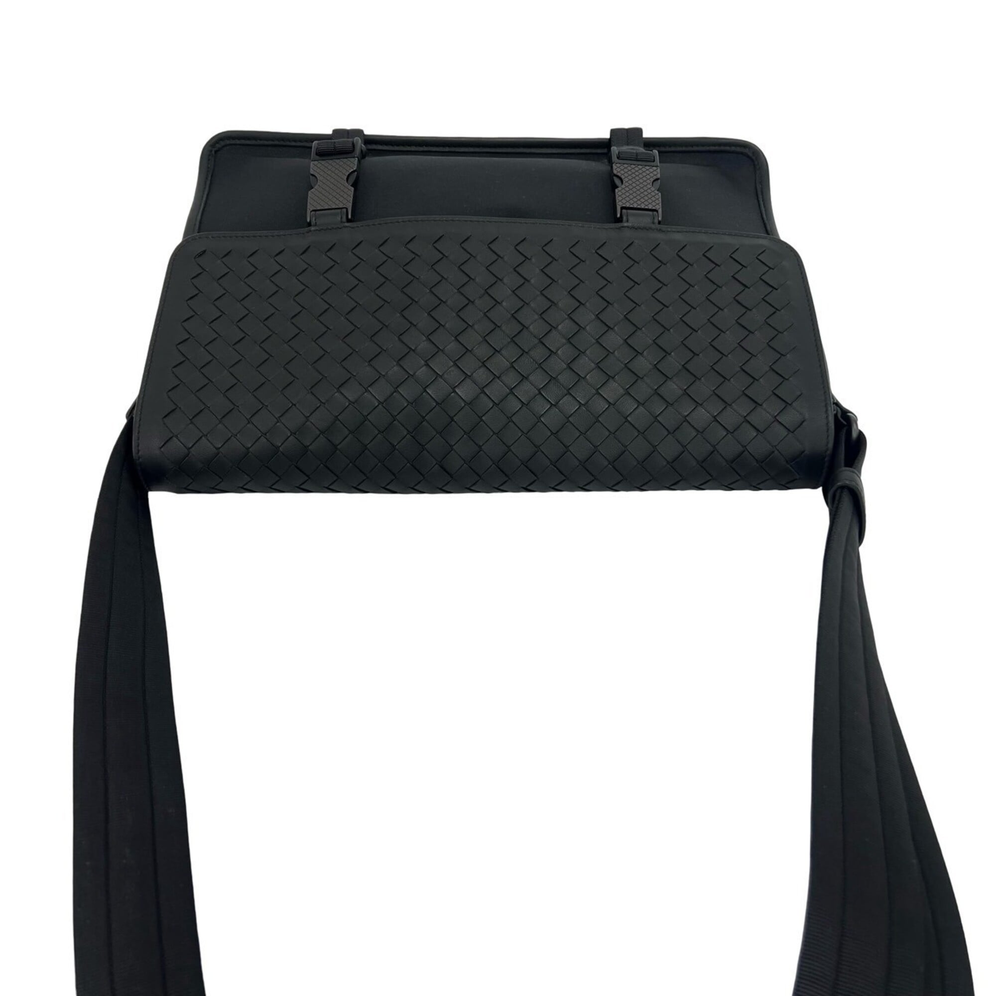 BOTTEGA VENETA Intrecciato Leather Nylon Shoulder Bag Business Black o6064 — Like New