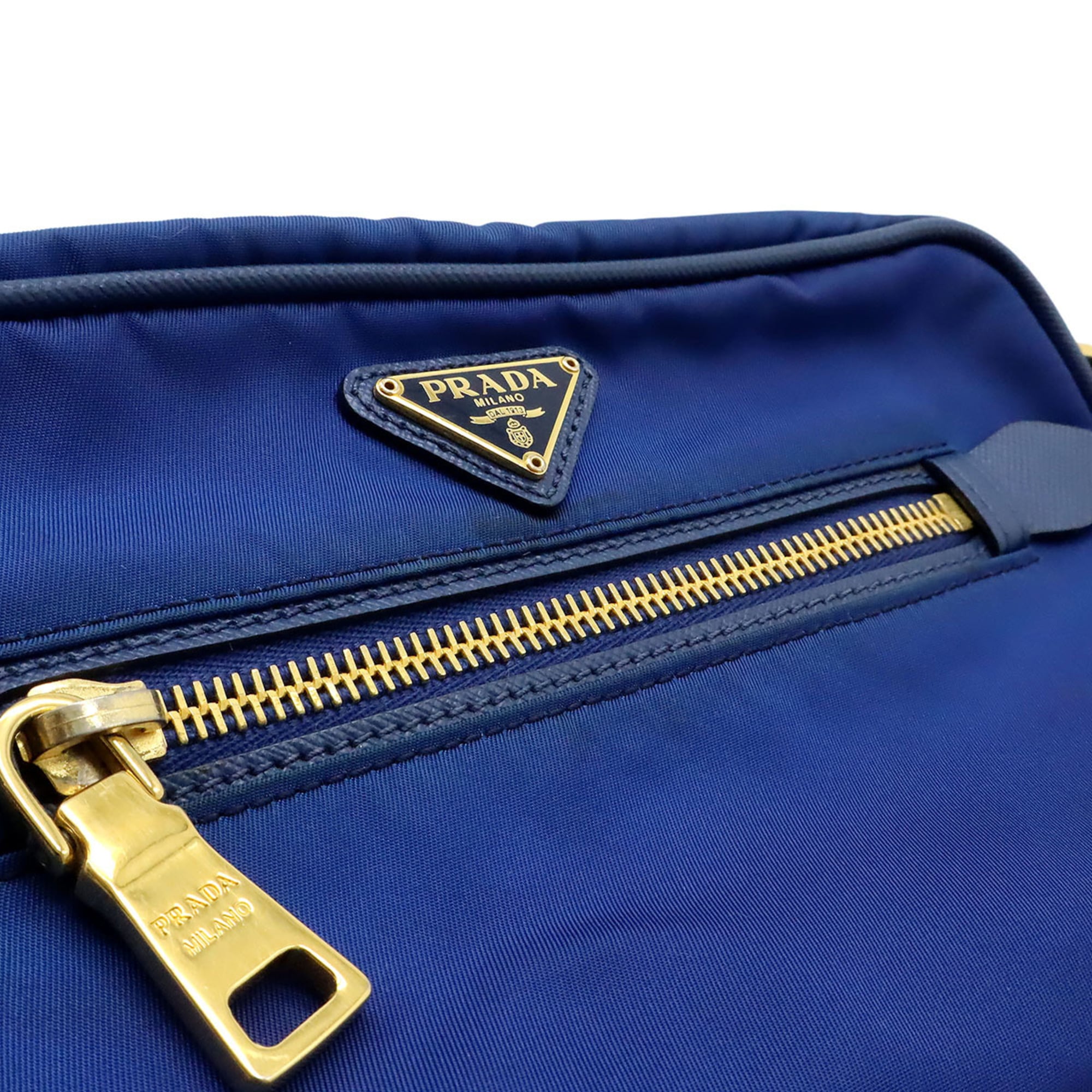 PRADA Prada Triangle Shoulder Bag Pouch Nylon Leather Blue BT0773