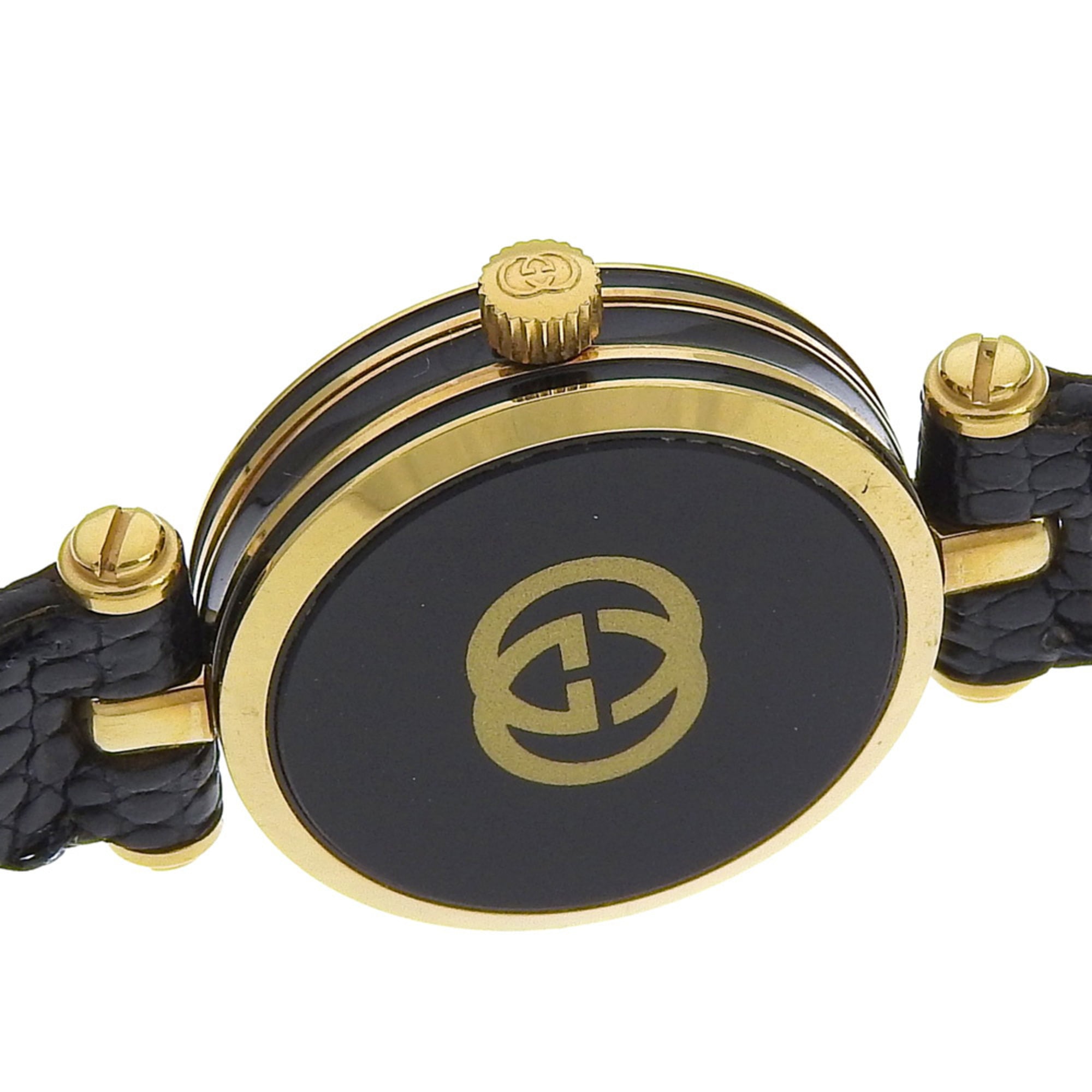 Gucci Sherry watch, gold-plated stainless steel, gold quartz, analog, black dial, women's — Very Good