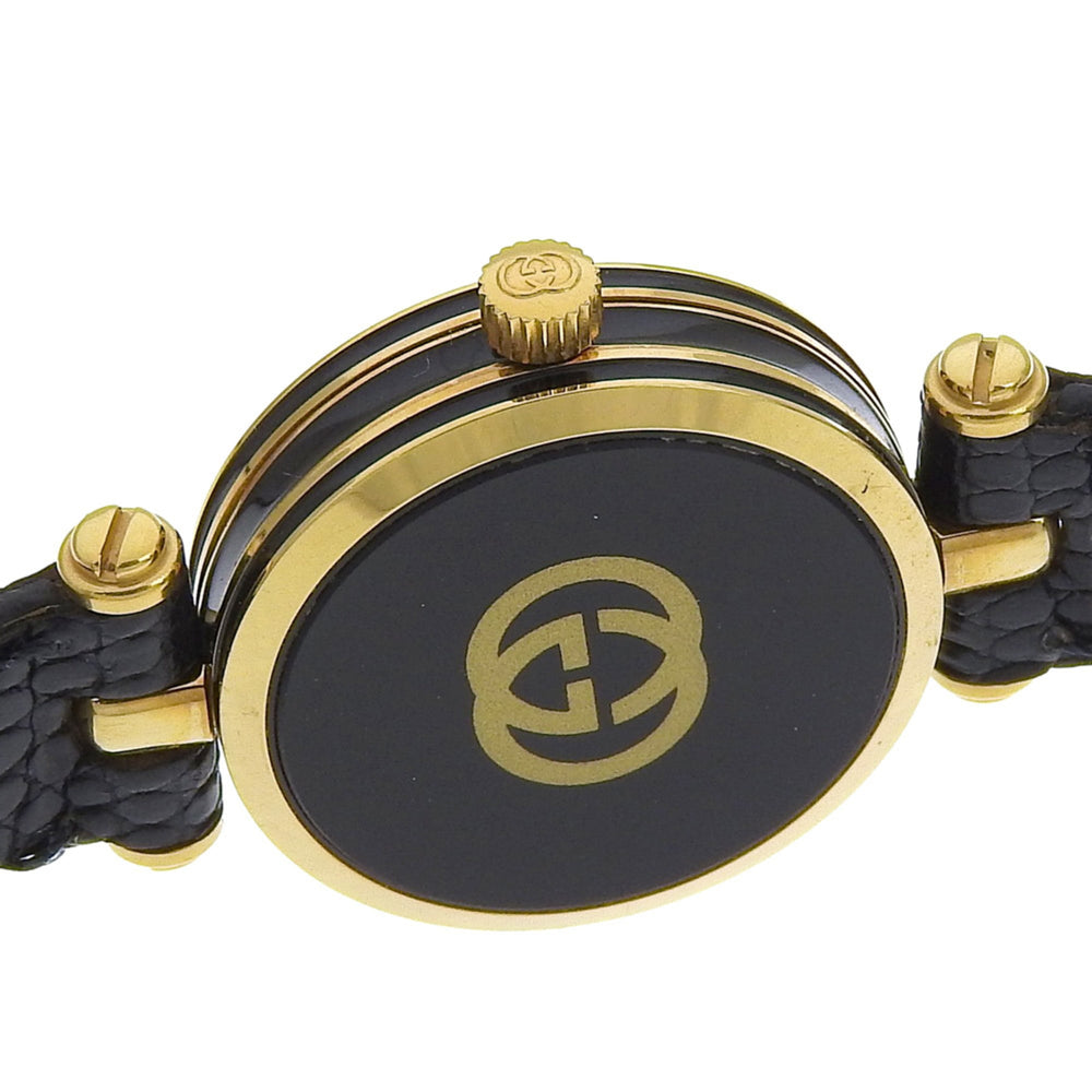 Gucci Sherry watch, gold-plated stainless steel, gold quartz, analog, black dial, women's — Very Good