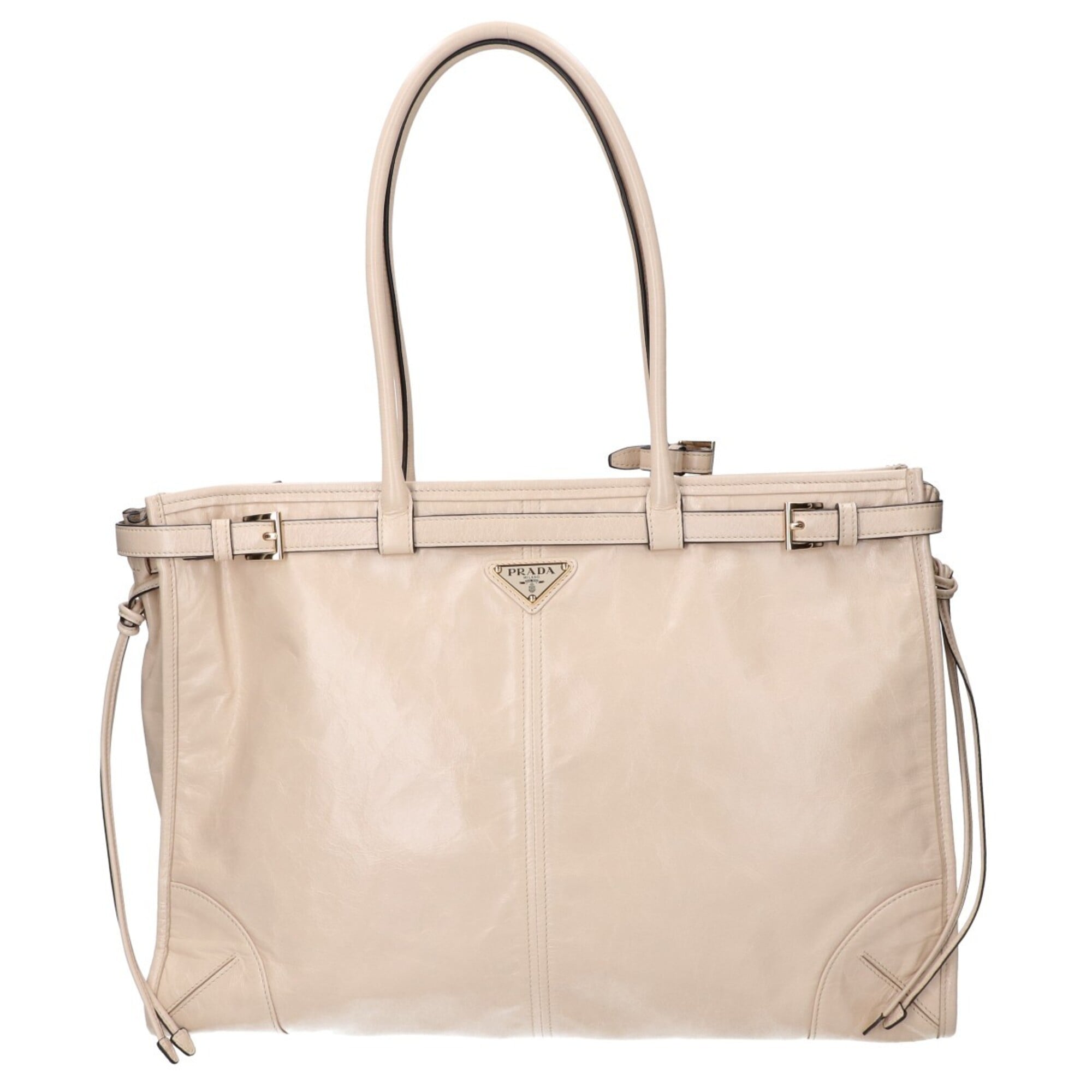 PRADA 1BA439 Bonnie Extra Large Nappa Leather Handbag with Strap - Travertine Women's — Like New