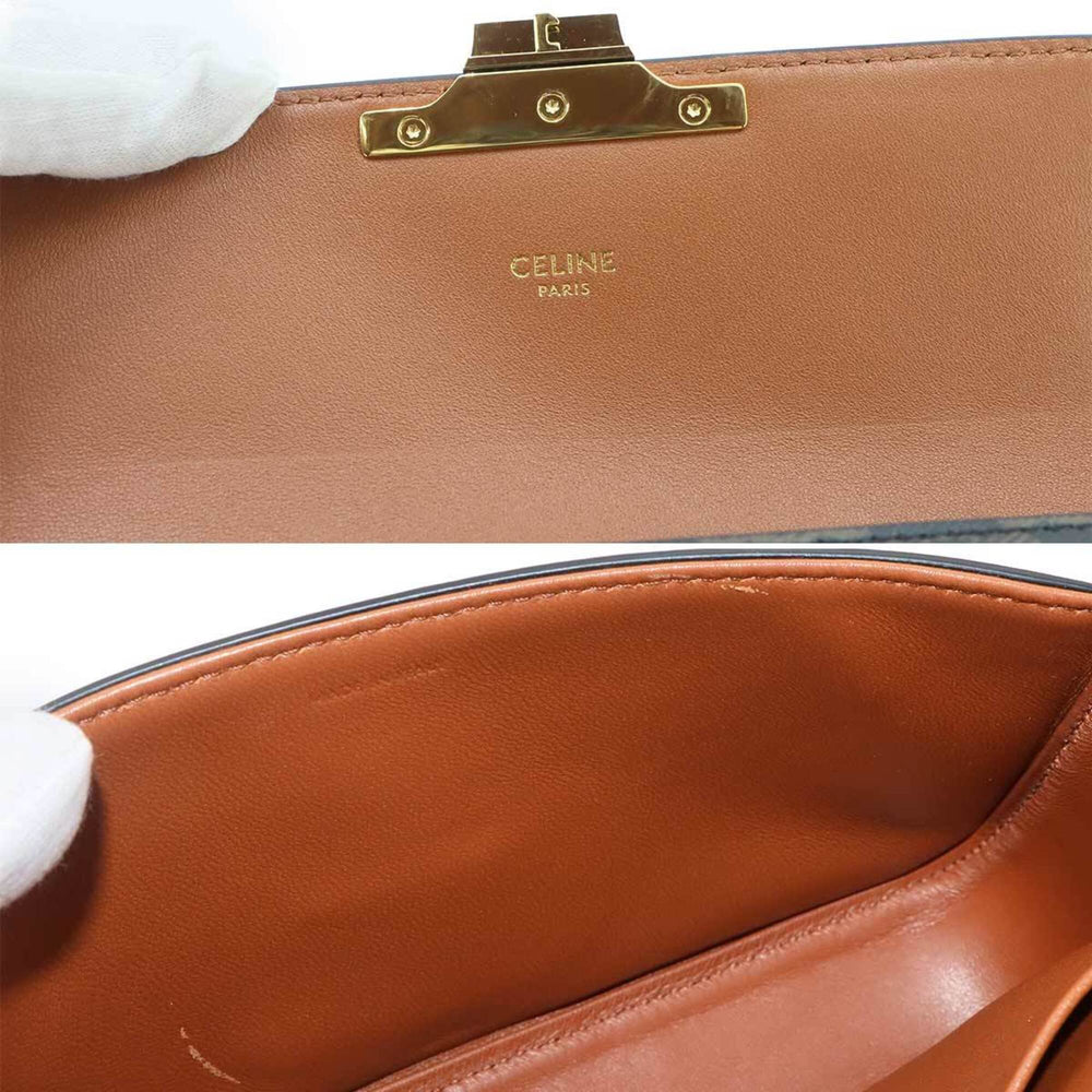 Celine Triomphe Claude Shoulder Handbag, Leather, Tan, Black, Brown, Gold Hardware, 194142 — Like New