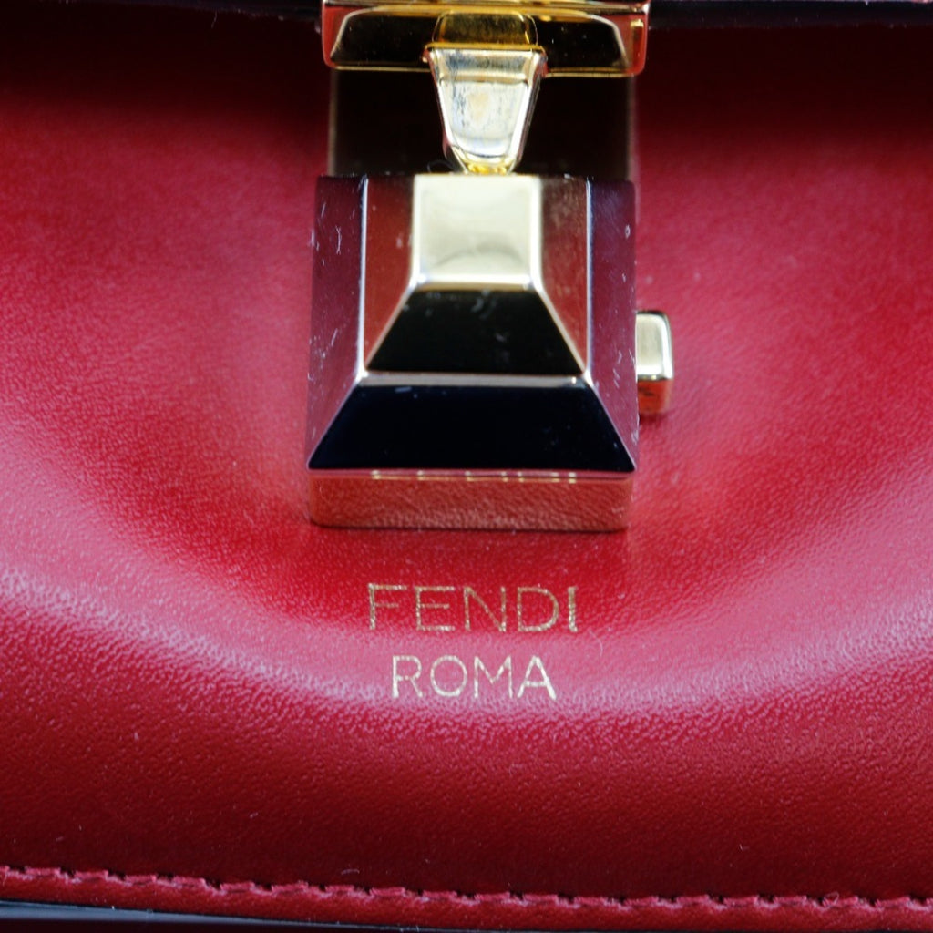 FENDI Canai Shoulder Bag 8M0381 17 Calf Red Flap Mini Women's