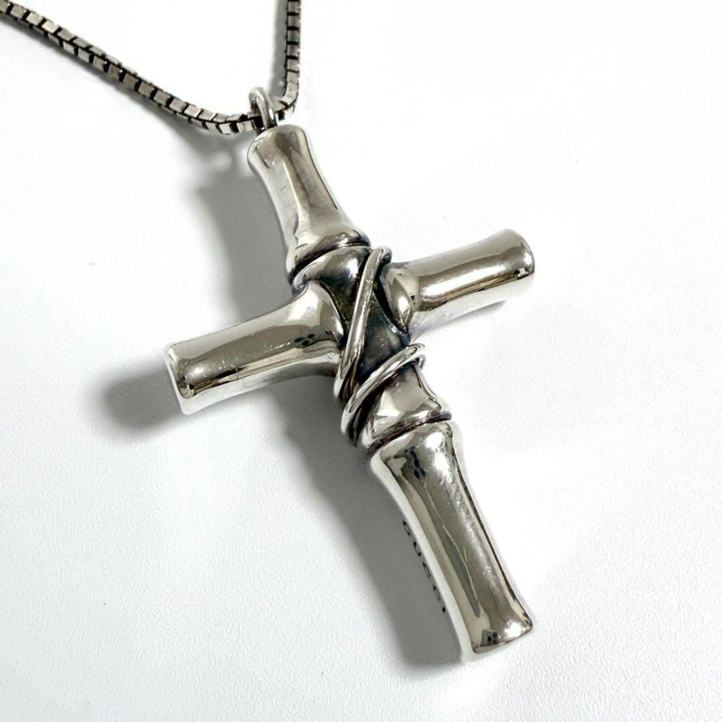 Gucci Men's Bamboo Cross Pendant Necklace Silver