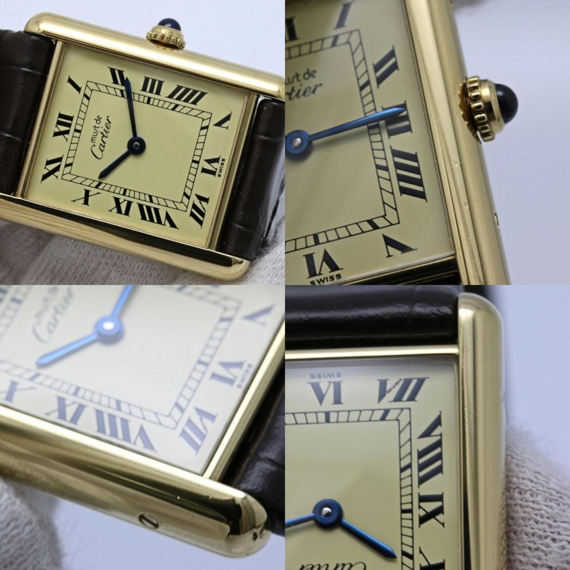 CARTIER Must Tank LM Vermeil W1002753 Men's Watch, Sterling Silver 925 x Leather Strap, 40572 — Good