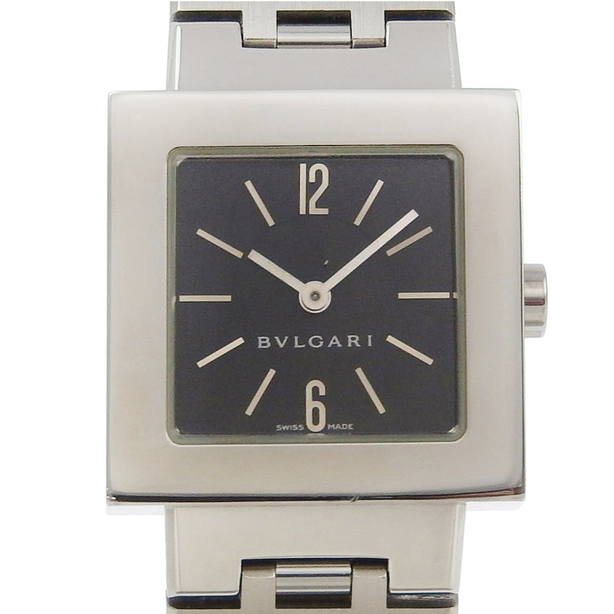 BVLGARI Quadrado SQ22SS Stainless Steel Watch with Quartz Movement, Analog Display, Black Dial, for Women — Good