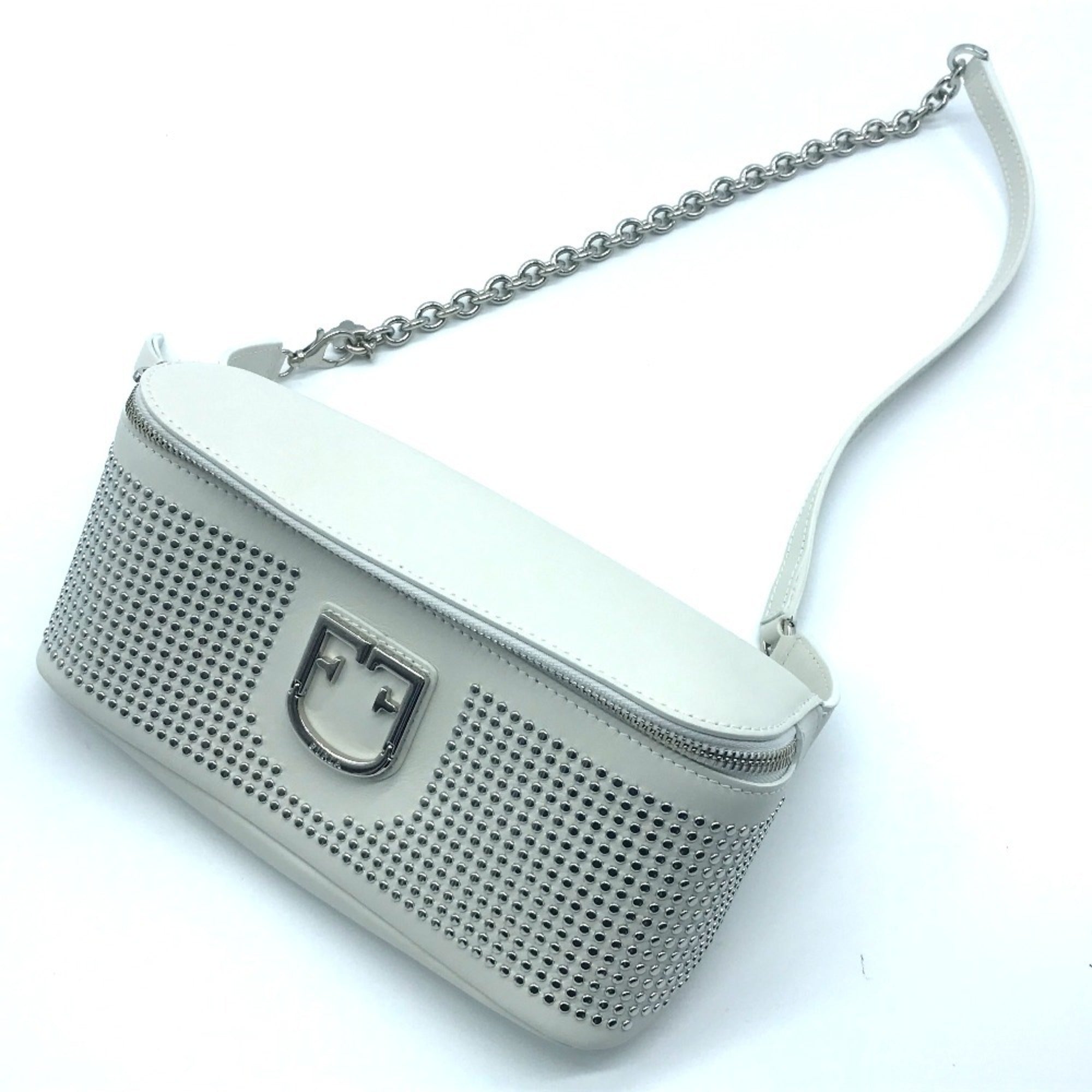 FURLA Studded Isola Chain Waist Bag Body Leather Women's White x — New - Store Return