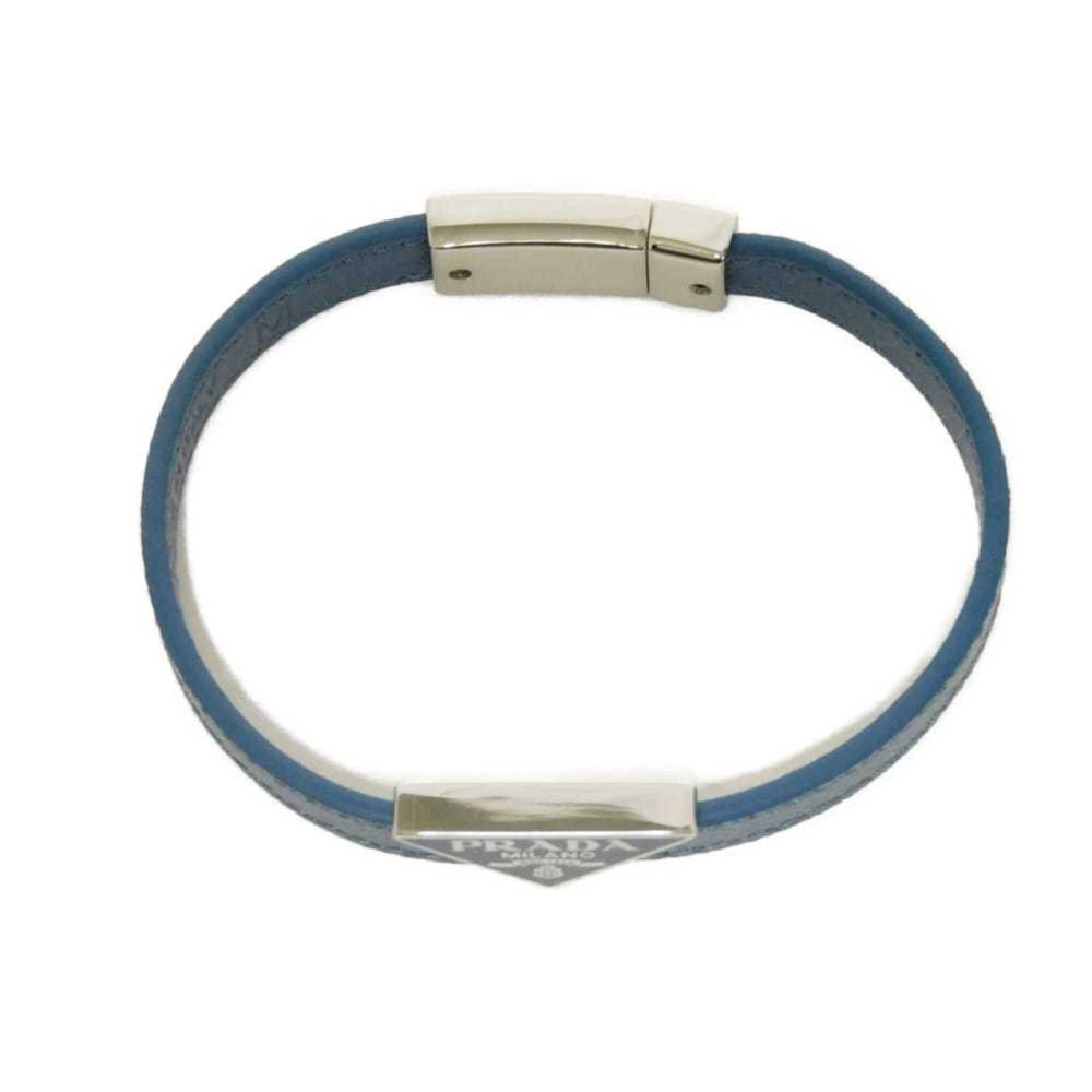 Prada Saffiano Bracelet, Size M, Enamel Blue, Silver Triangle Logo, Avio 2IB289 053 F0154, Men's/Women's — Like New