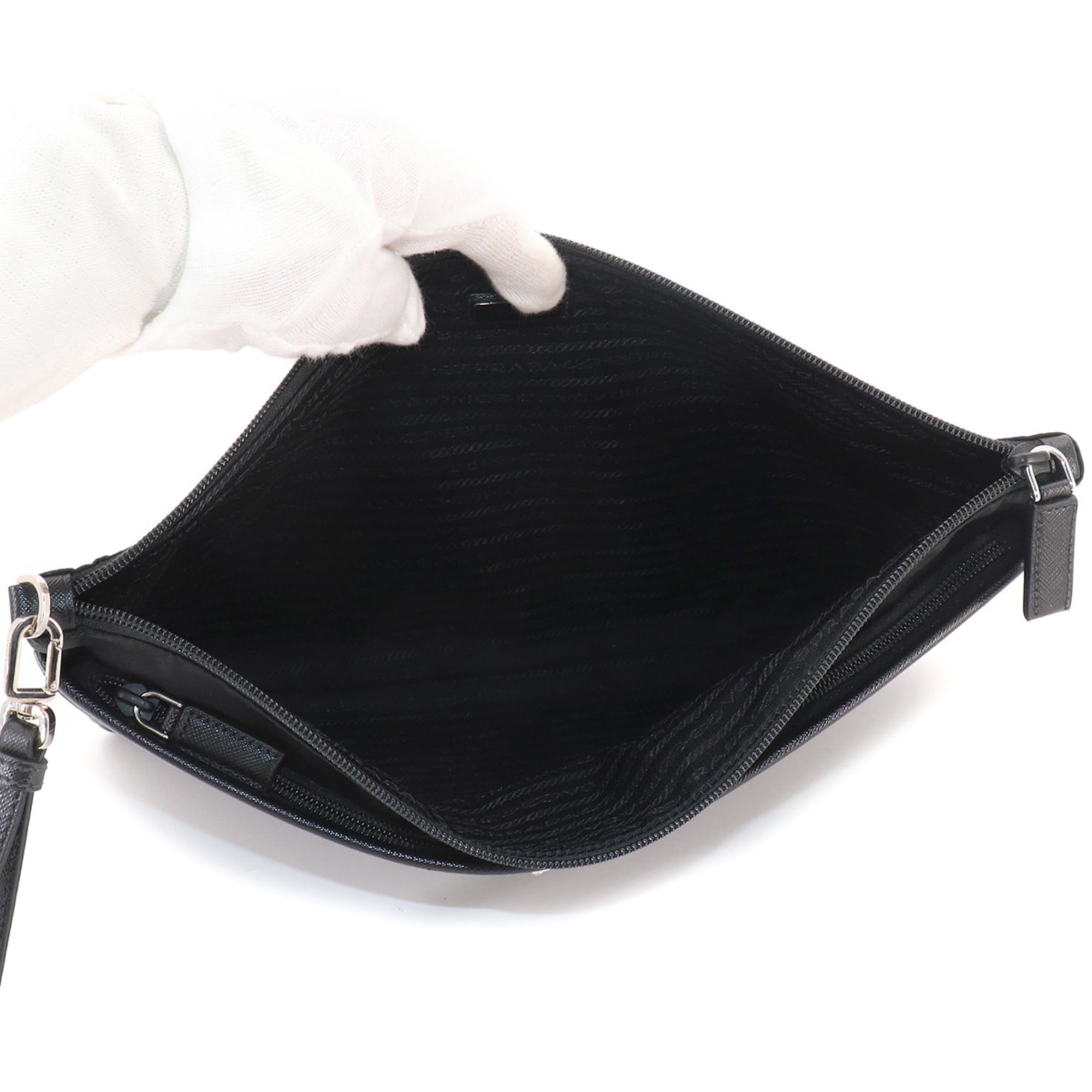 Prada Clutch Handbag, Nylon & Saffiano Leather, Black, 2VN012 — Like New