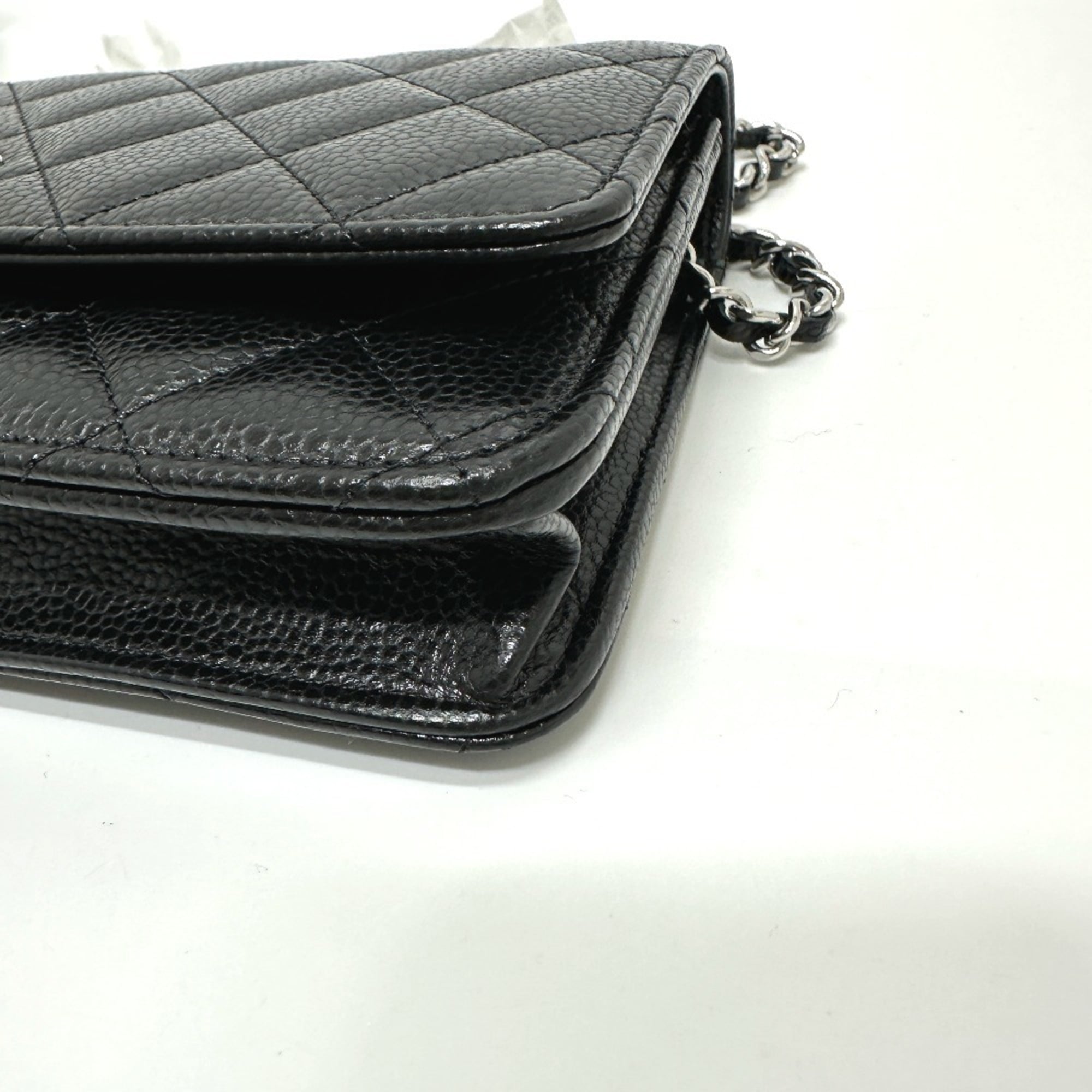CHANEL AP0250 Matelasse Coco Mark Classic Chain Wallet Shoulder Bag Caviar Skin Women's Black — New - Store Return