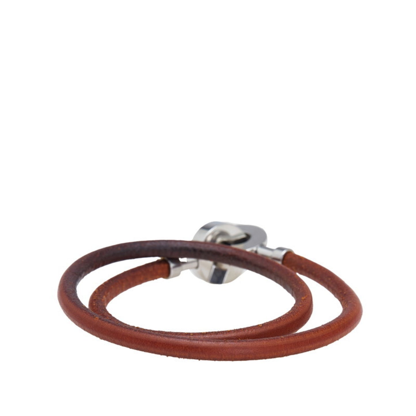 Hermes Lancelot Bracelet Choker in Brown and Silver Leather Metal for Women