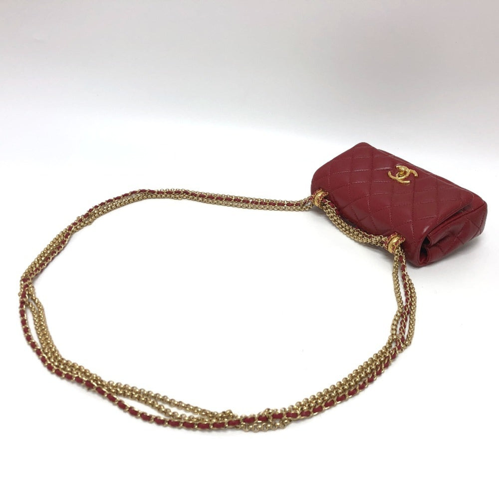 CHANEL Coco Mark Matelasse 3 Chain Shoulder Bag Lambskin Women's Red — New - Store Return