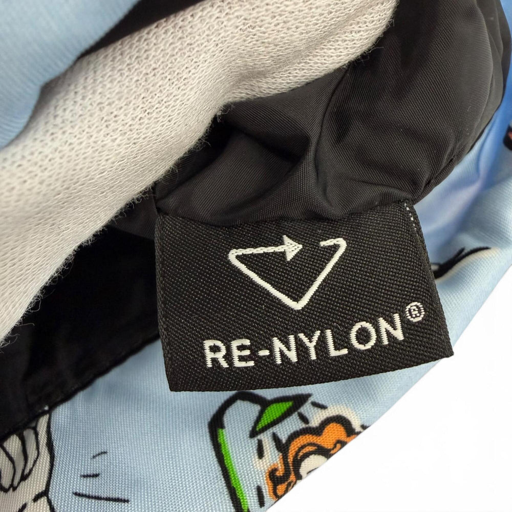 PRADA 1NK001 Triangle Logo Surfing Print Drawstring RE-NYLON Bag Pouch Blue Multicolor Made in Italy Women's — Like New