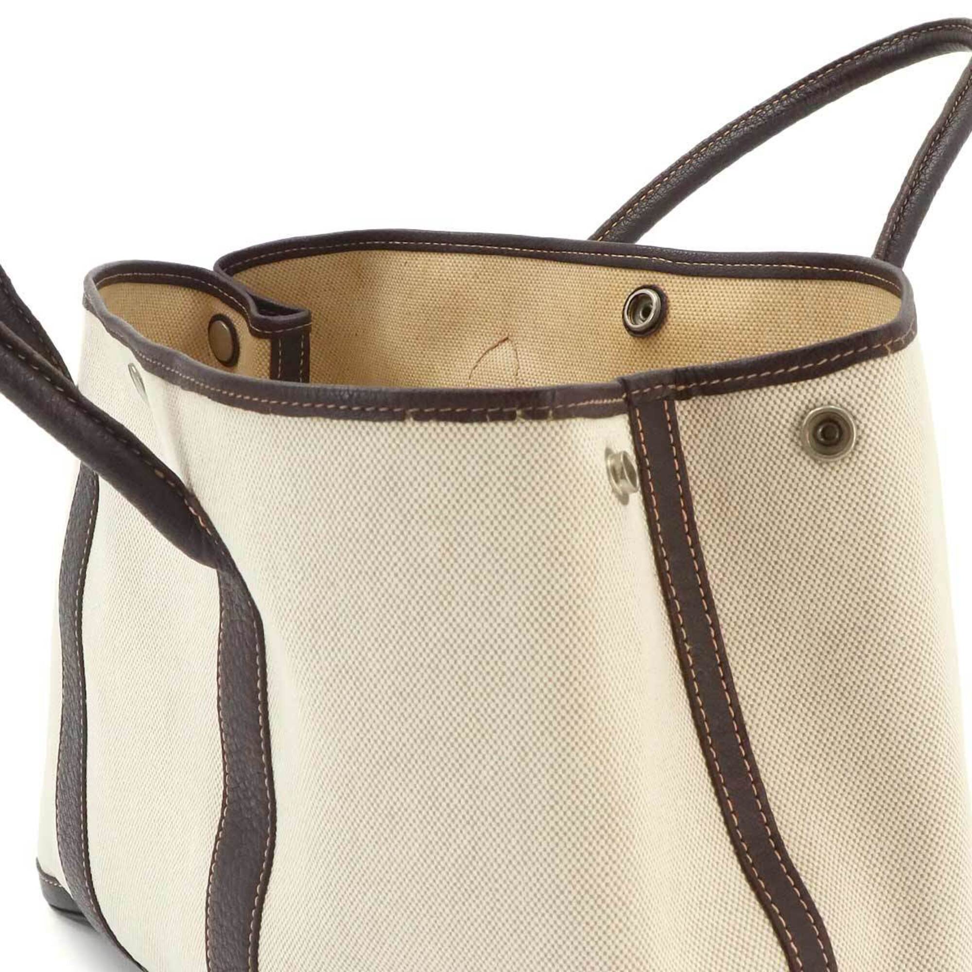 Hermes Garden 36 PM Tote Handbag, Toile H Leather, Natural Marron, □G Stamp, Silver Hardware, Party — Like New
