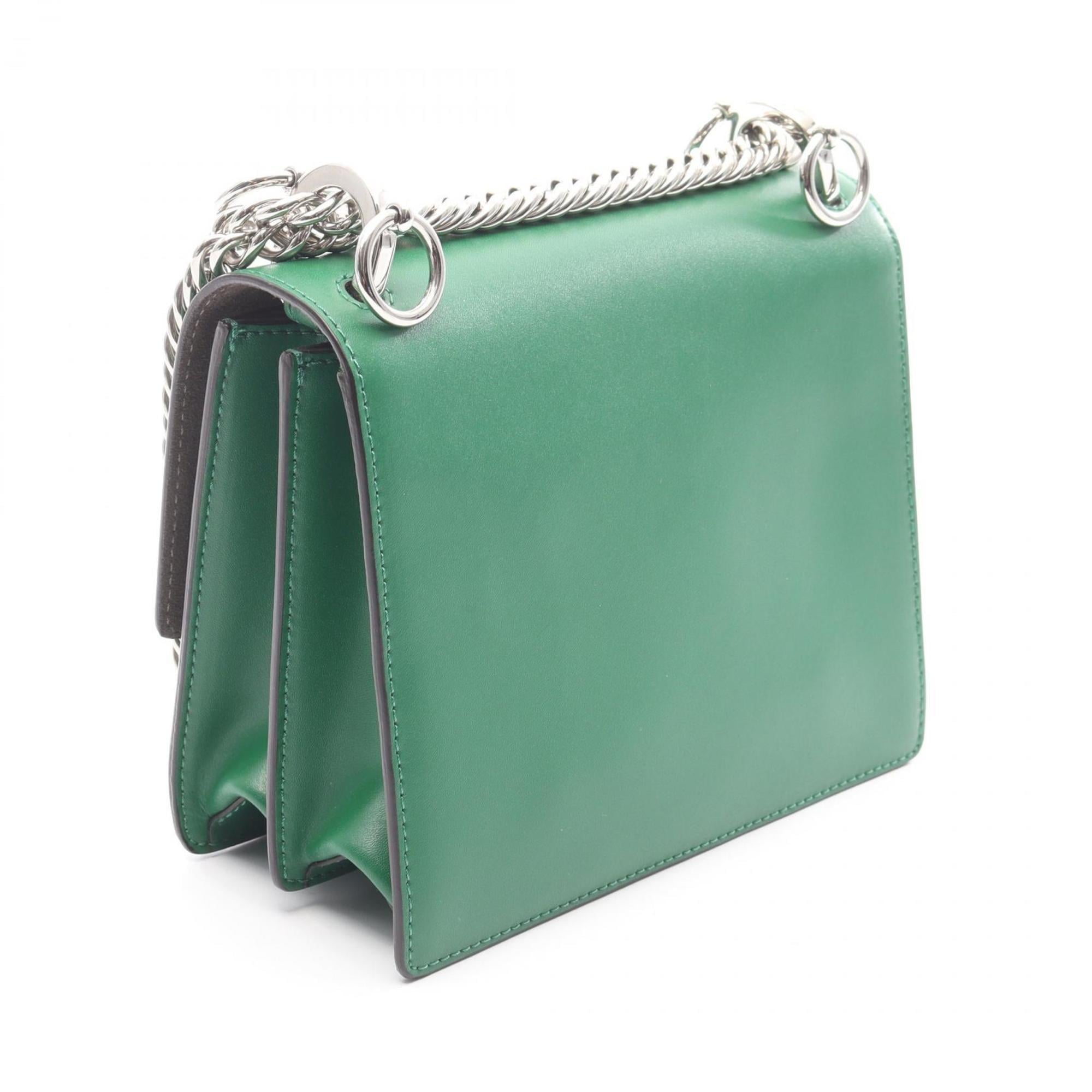 Fendi MINI KAN I shoulder bag, leather, women's, green, 8M0381
