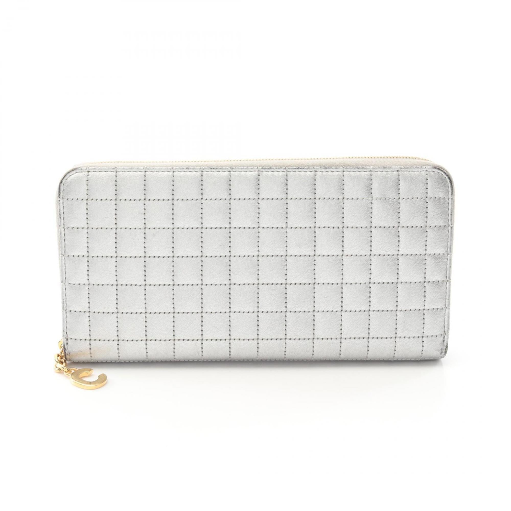 CELINE C Charm Large Zipped Wallet Round Long Leather Women's Silver 10B553