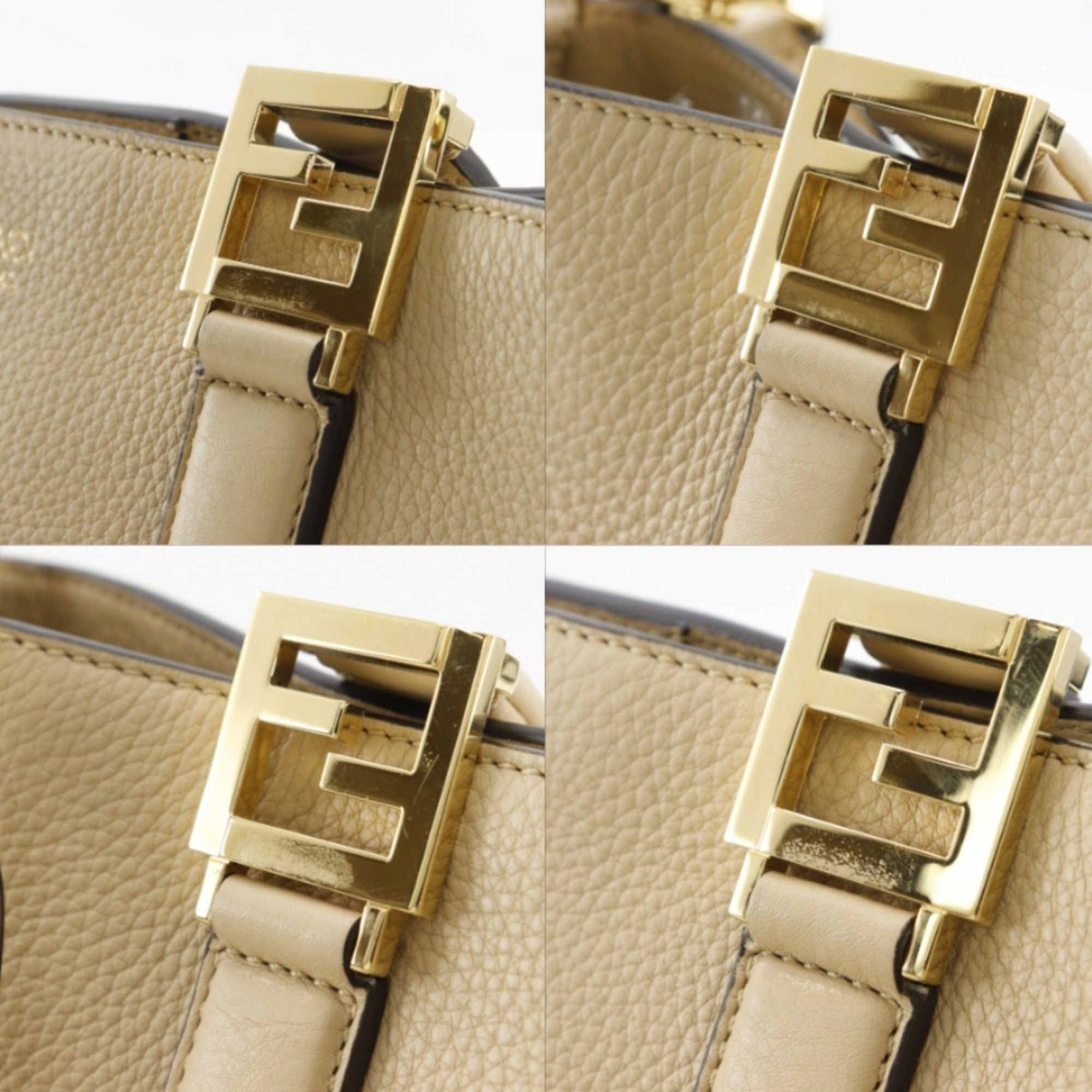 Fendi FF Tote Small Handbag 2-Way Shoulder Bag 8BH367 Calfskin Beige 2-way A5 Magnetic Closure Women's — Like New