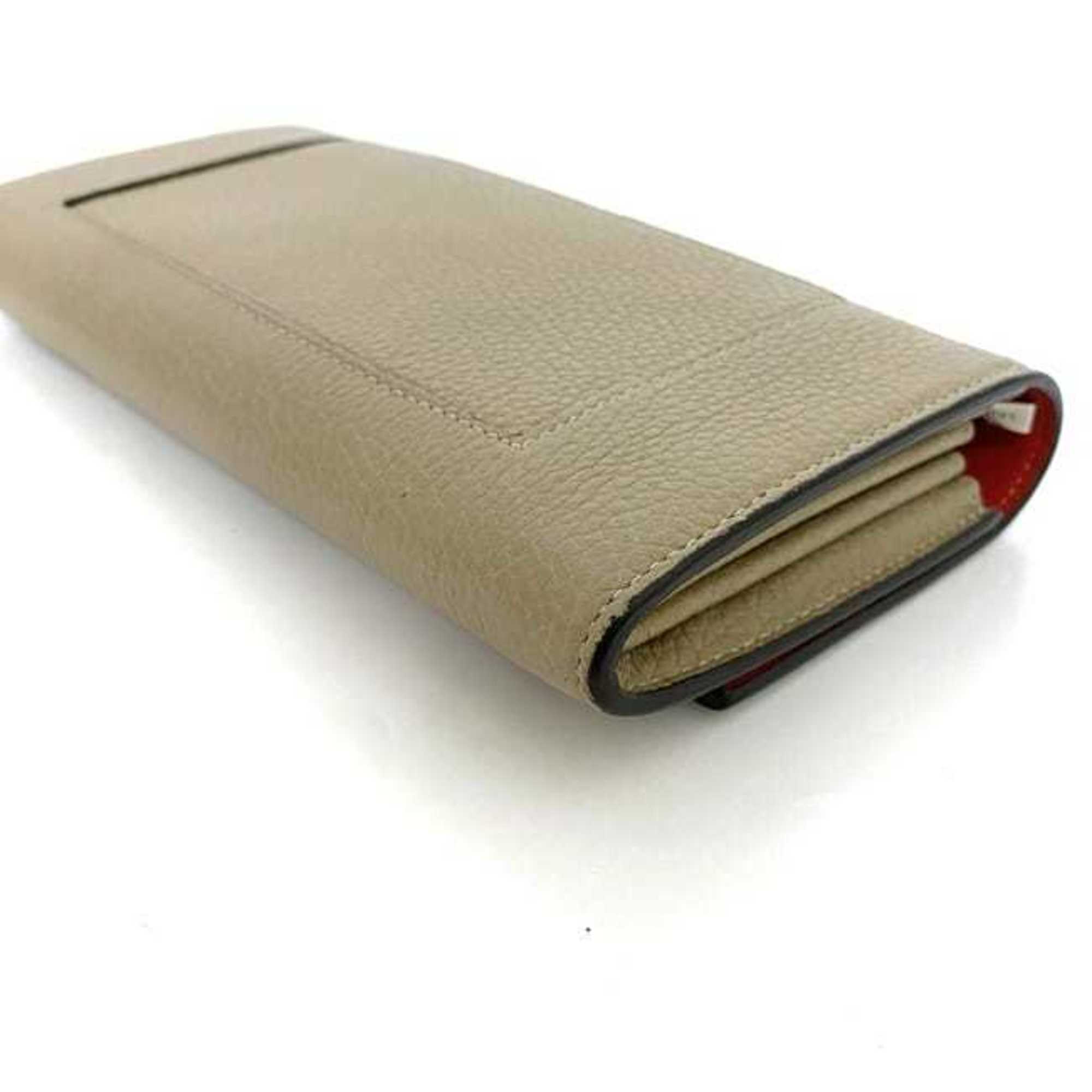 Celine Bi-fold Long Wallet Large Multi-function ec-21822 Beige Red 101673AFE Leather S-PG-4175 CELINE Flap Grain Women's