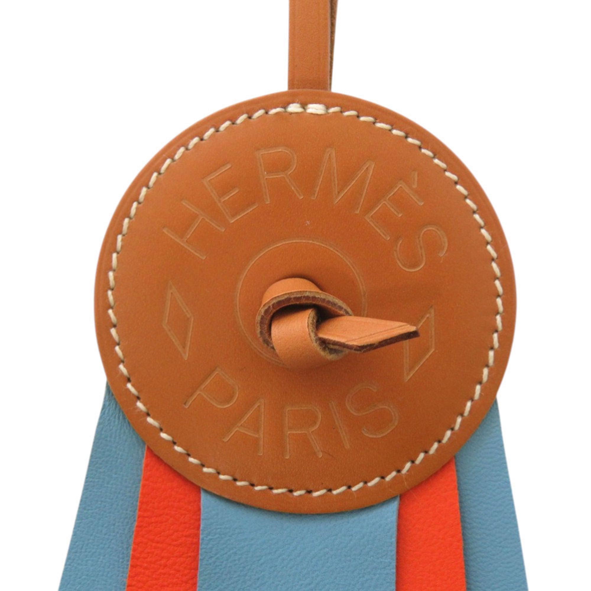 Unused Hermes Paddock Flott Accessory Bag Charm 064271CABE Strap Leather Blue Atoll Brown Orange 0258HERMES — New - Store Return