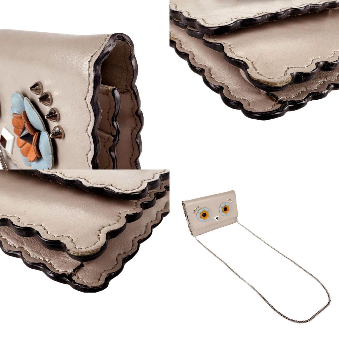 Fendi Women's Chain Wallet in Beige Leather and Metal, 8M0346-9JQ (z7875)