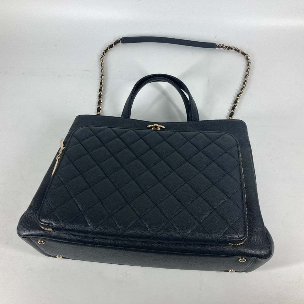 CHANEL A93795 CC Coco Mark Affinity Matelasse Quilted Bag Tote Chain Shoulder Caviar Skin Women's Black G-240825-4 — Like New