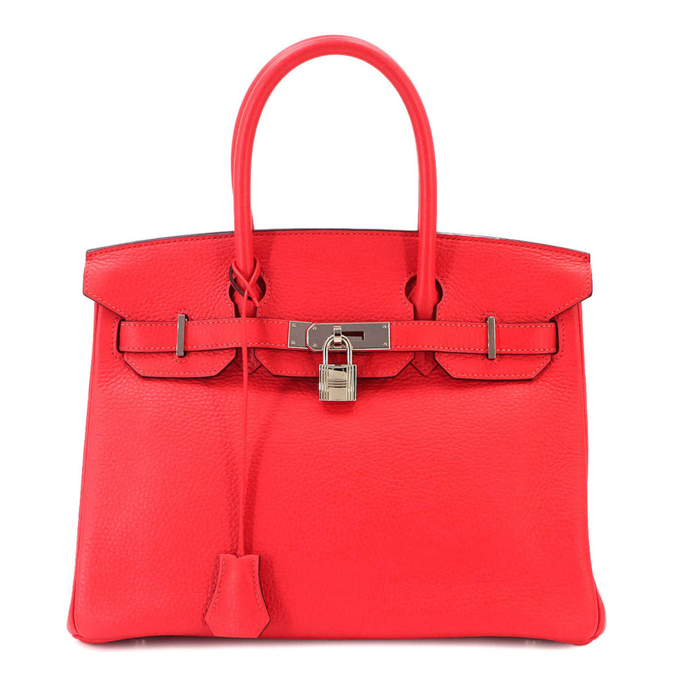 Birkin 30 Hermes HERMES Taurillon Clemence Rouge Pivoine Handbag C Stamp Silver Hardware — Like New