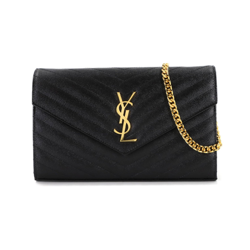 Saint Laurent Cassandra Chain Wallet, black leather with gold hardware, model 377828.