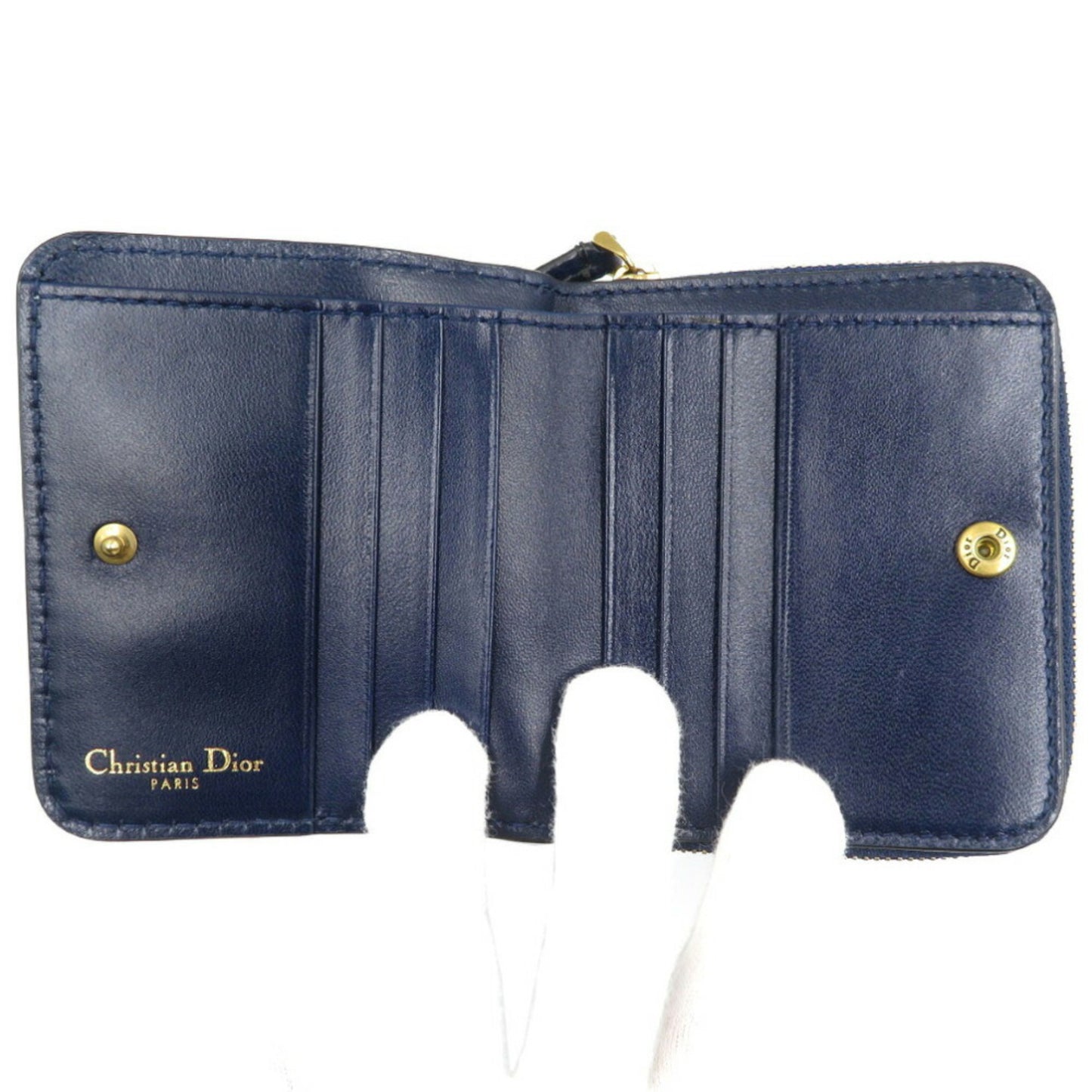 Christian Dior Bee Leather Navy Bi-fold Wallet 1128