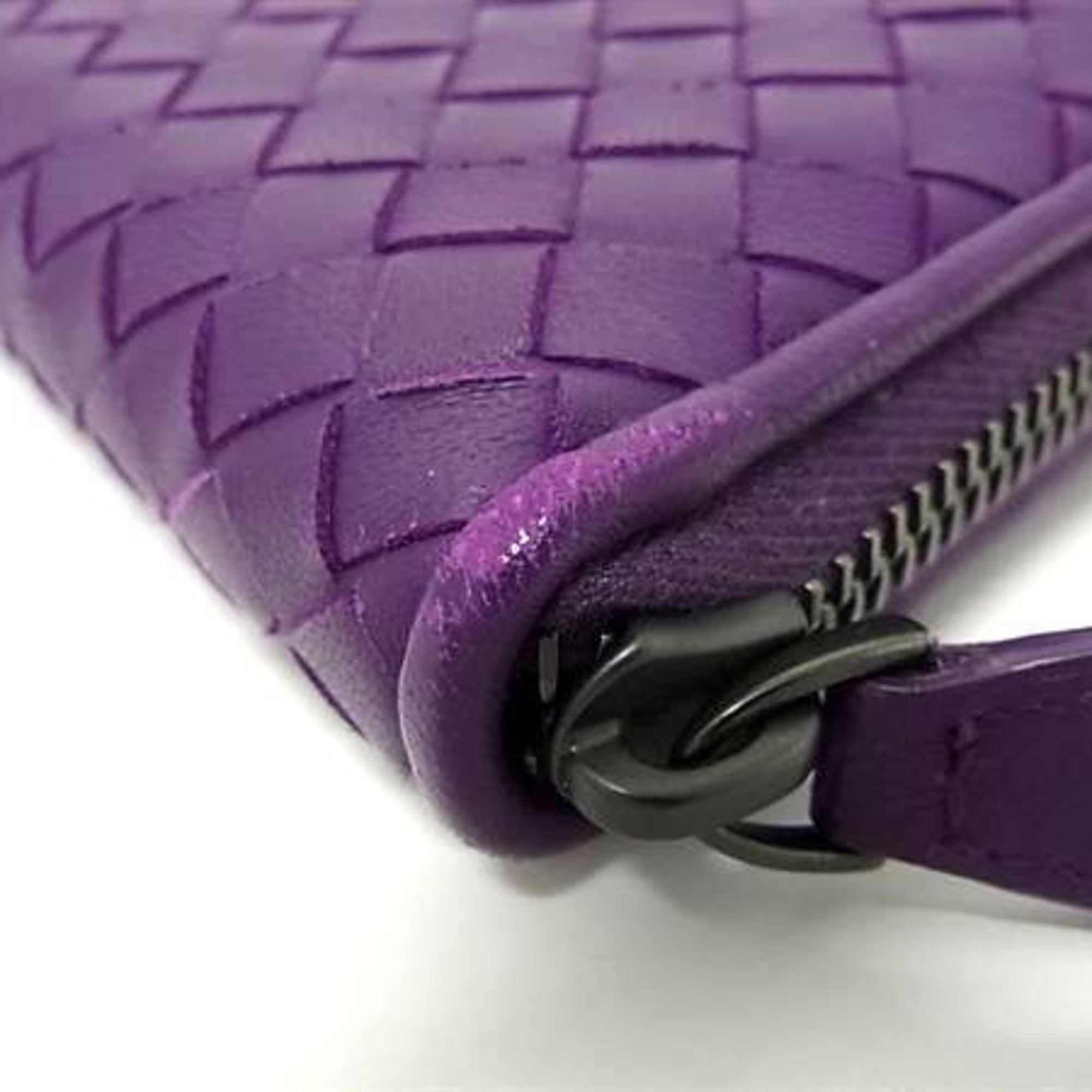 BOTTEGA VENETA Intrecciato Wallet 114076 Purple Leather Round Long for Men and Women