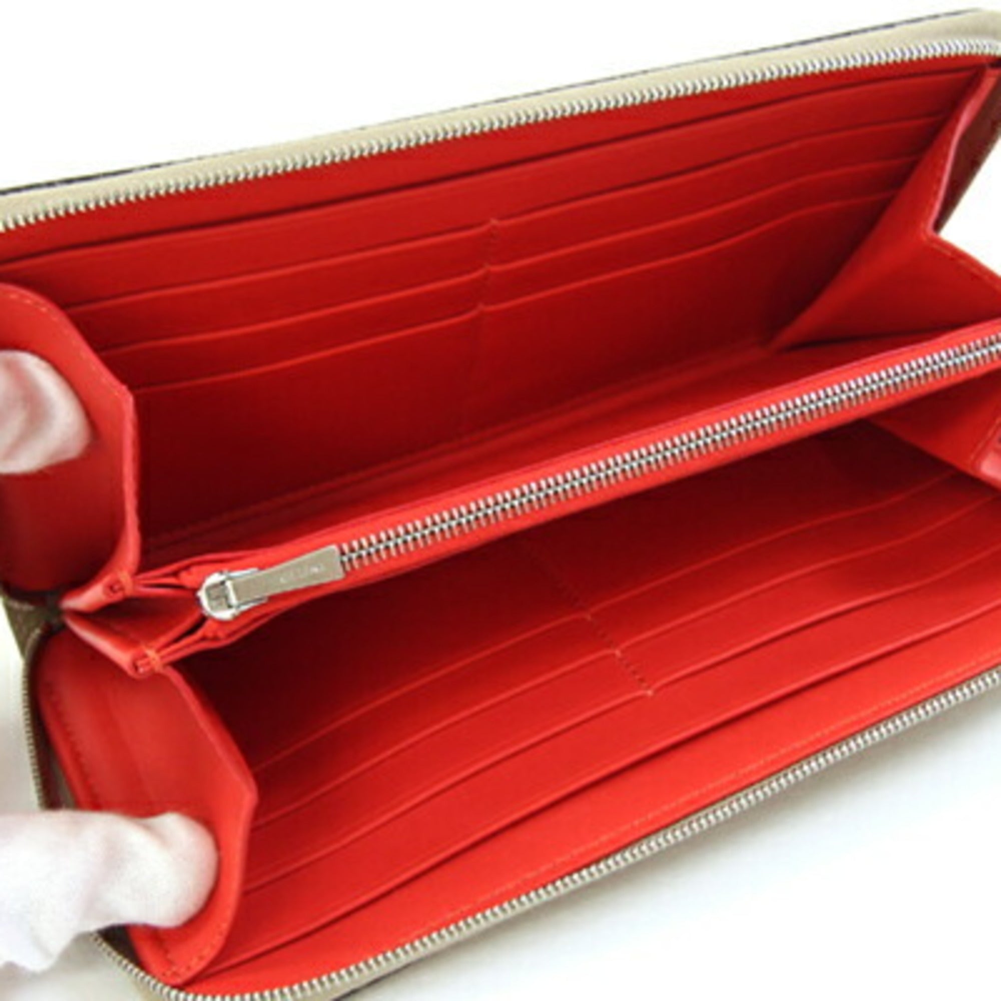 Celine Round Long Wallet 10B553BEL Beige Red Leather Zip Two-Tone Women's CELINE