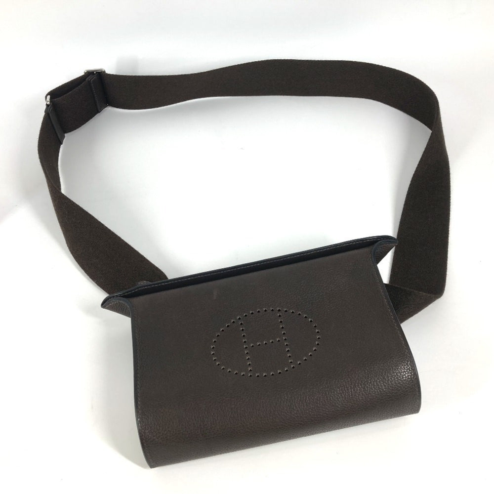 HERMES Hermes H logo punching Vid Poche crossbody bag pochette diagonal shoulder Togo men women dark brown — Like New