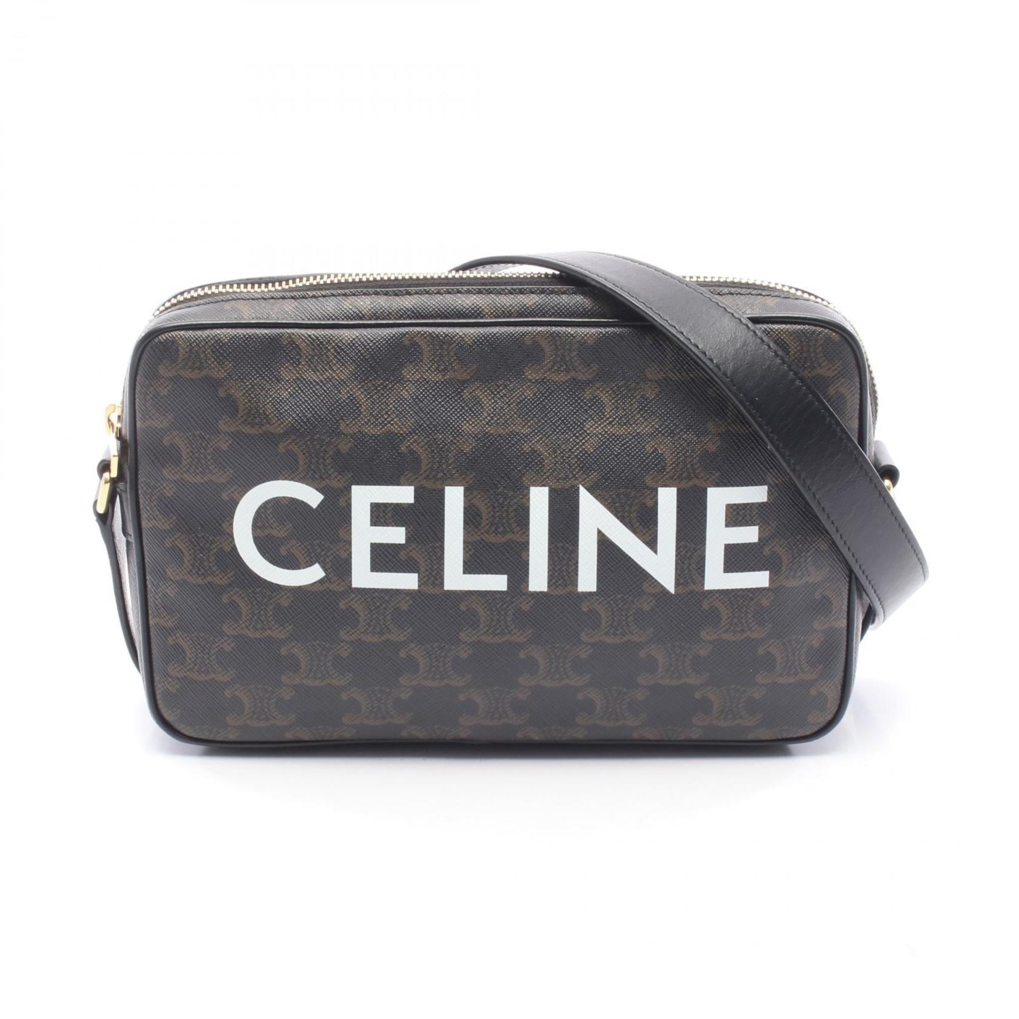 Celine Triomphe Medium Messenger Bag, Shoulder Coated Canvas and Leather, Women's, Black Brown, 194502