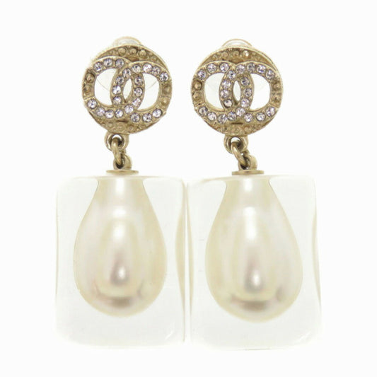 Chanel Coco Mark Faux Pearl Plastic Stone Gold Earrings 0563CHANEL