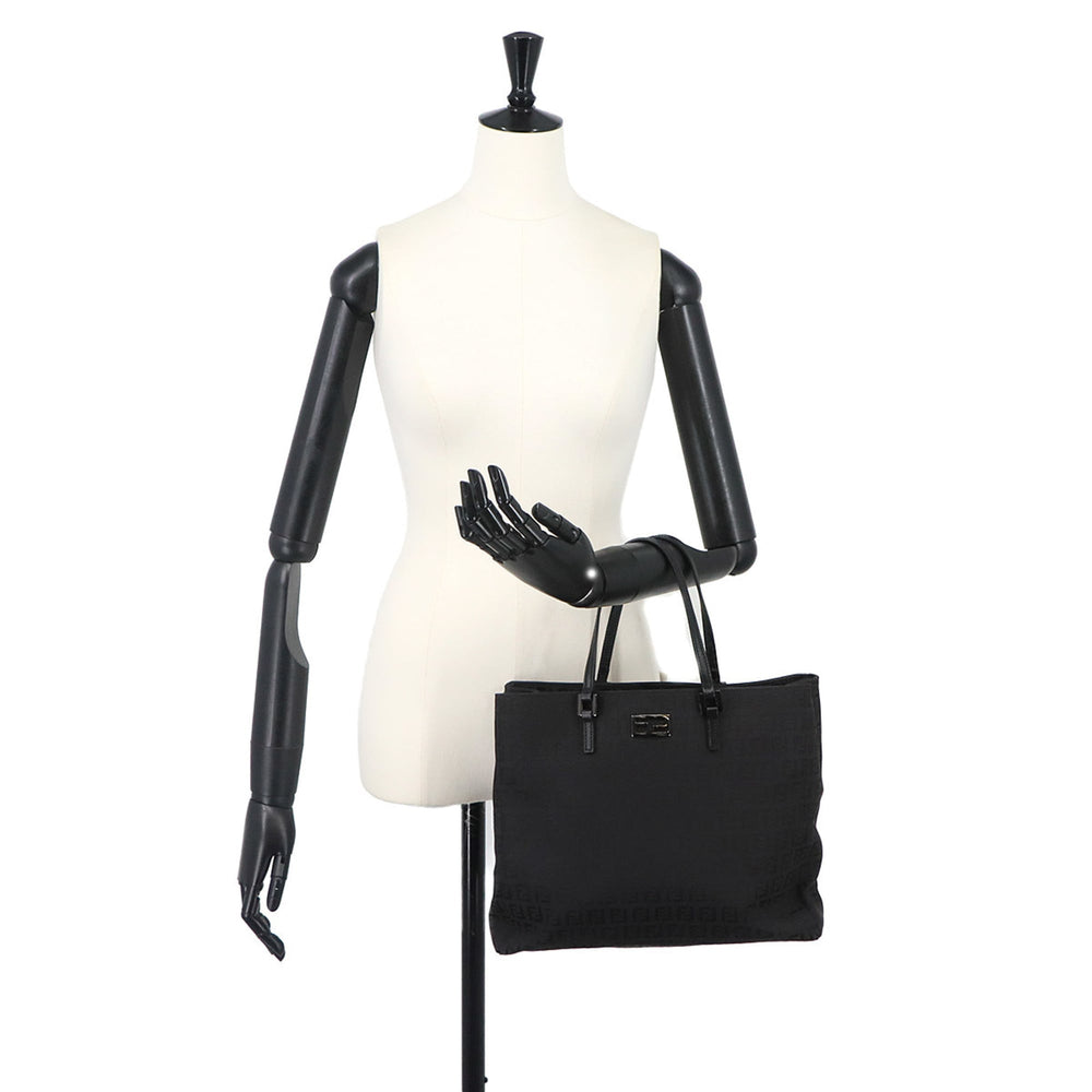 Fendi Zucchino Tote Handbag, Canvas and Leather, Black, 8BH133, Gunmetal Hardware — Like New