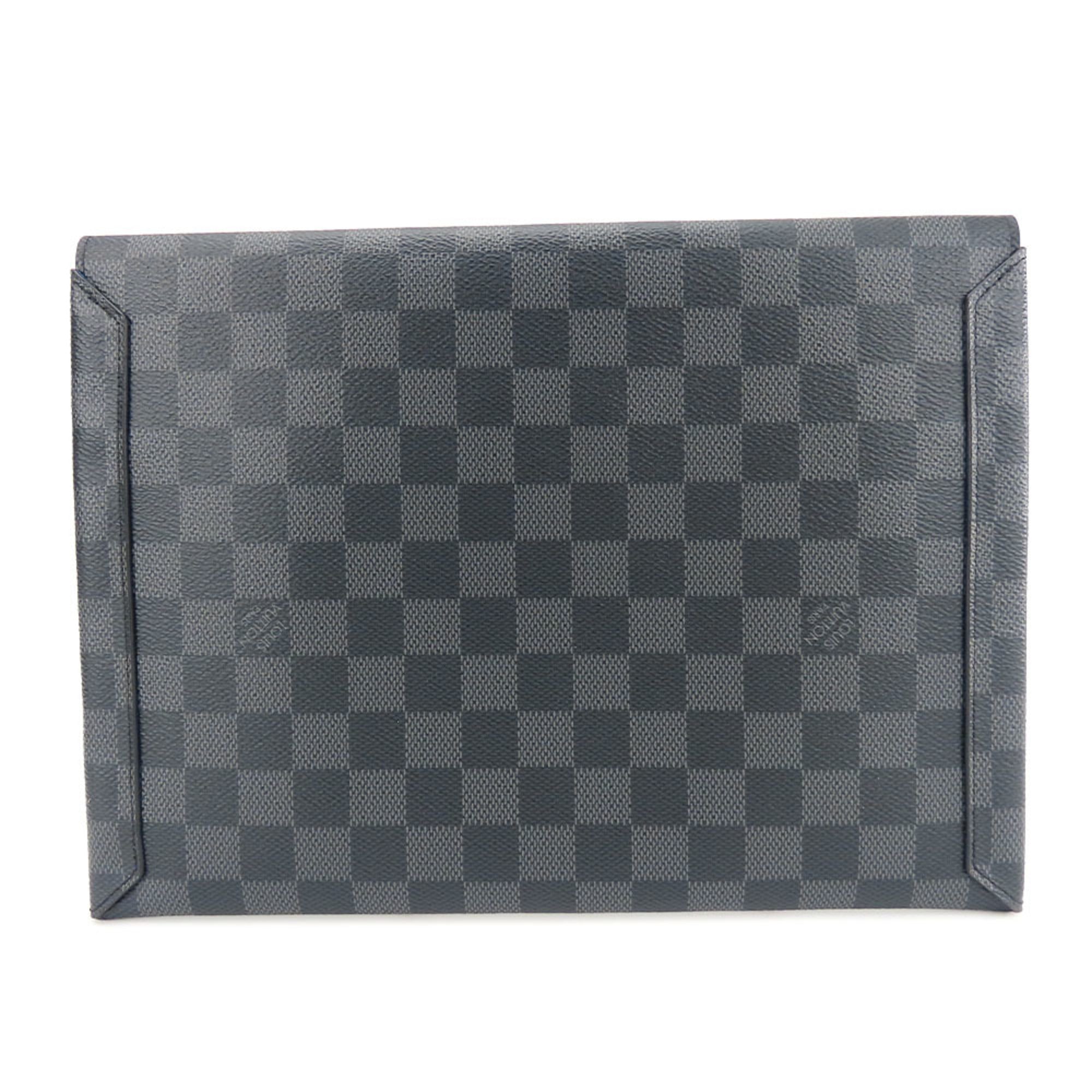 Louis Vuitton Alpha Triple Pouch N60255 Damier Graphite Silver Hardware Clutch Bag for Men and Women — Like New