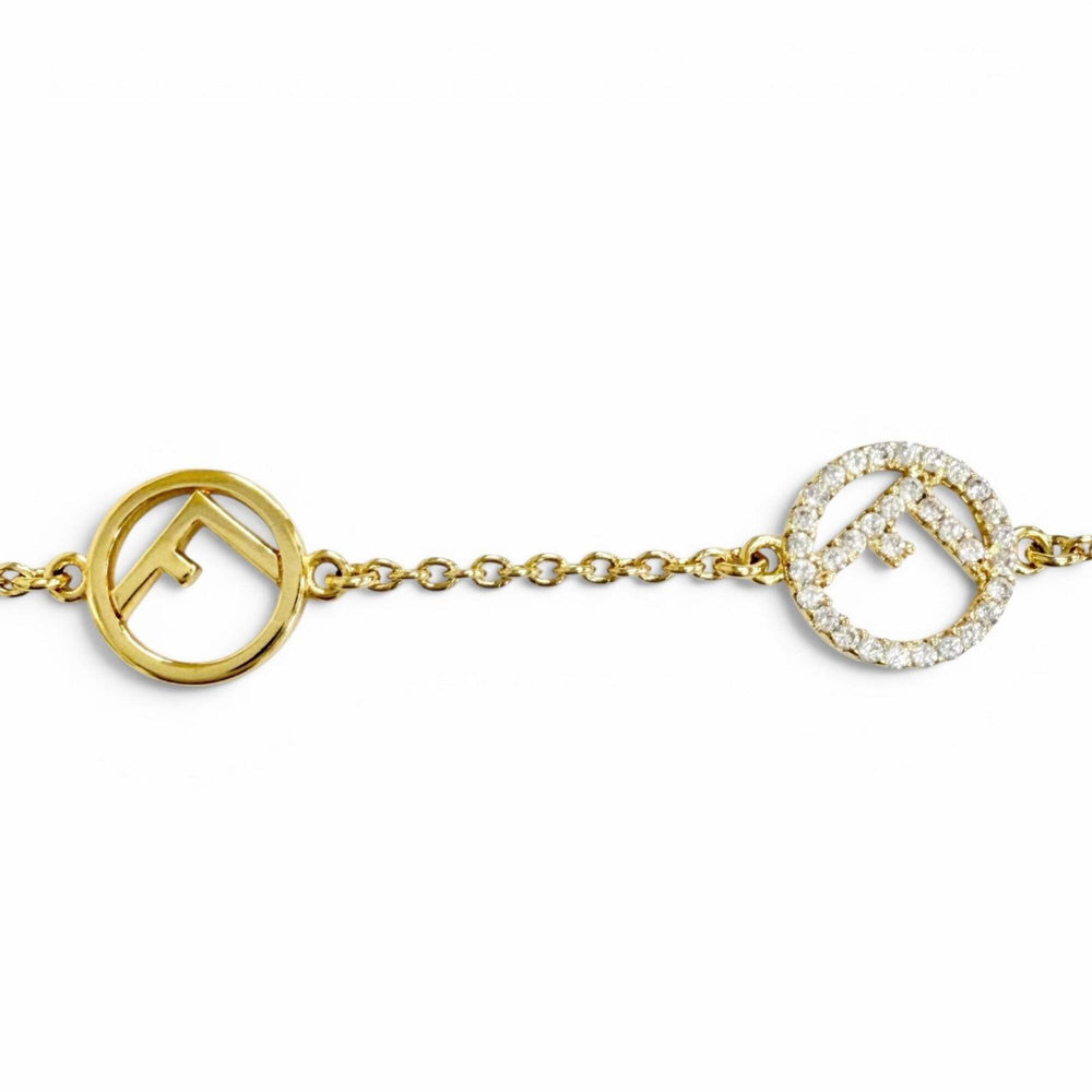 FENDI 8AG761 F is Fendi Bracelet, Logo Plate, Rhinestones, Gold, Made in Italy, Women's, with Box — Like New