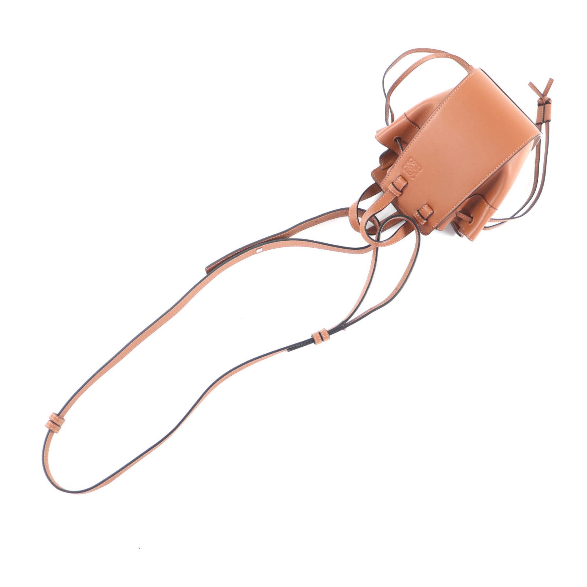 LOEWE 314.30.V07 Hammock Drawstring Mini Tan 2-Way Leather Shoulder Bag, Made in Spain, Women's — Like New