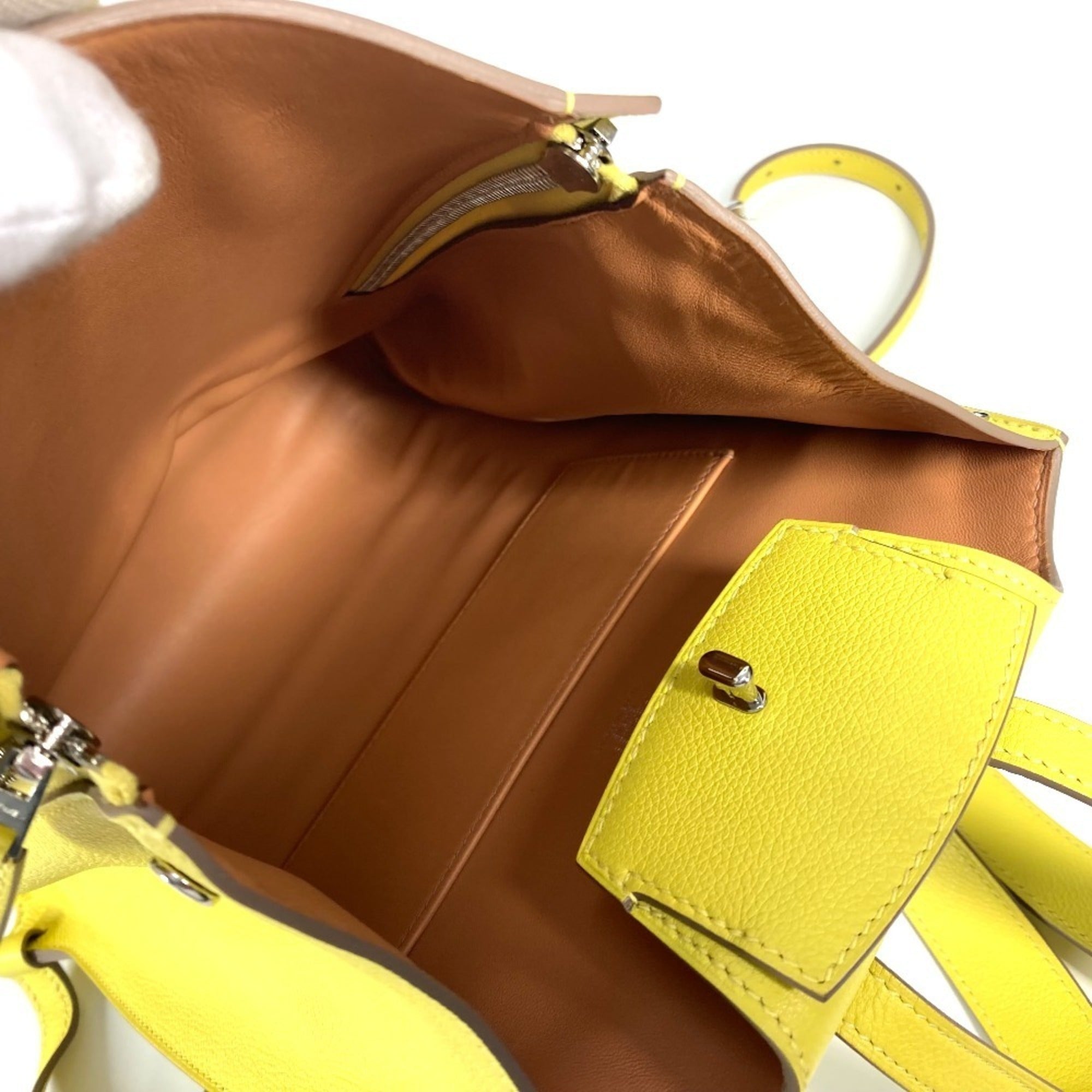 HERMES Sacado GR24 Backpack Bag Rucksack Leather Men's Women's Yellow Like New — Like New