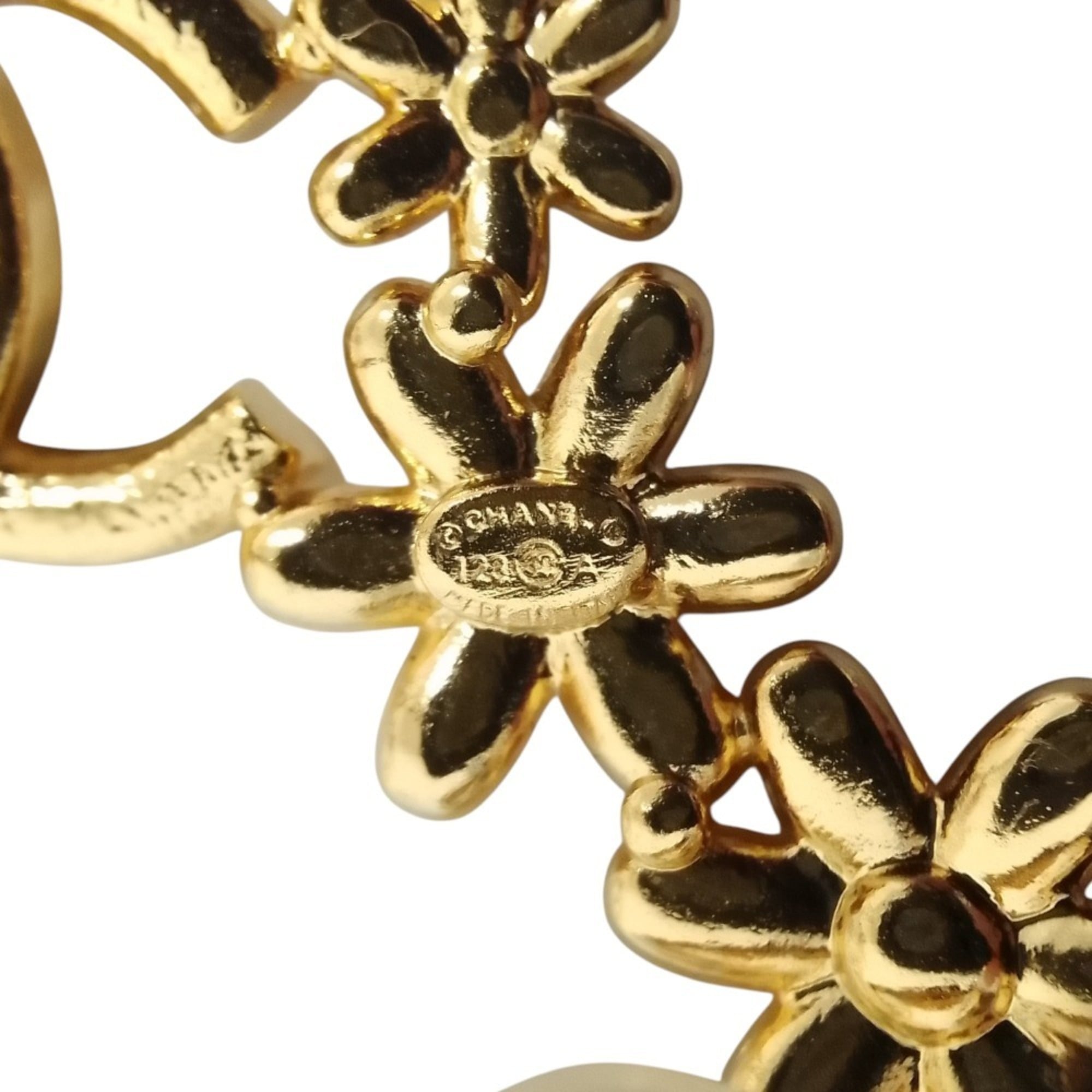 CHANEL I23A Coco Mark Flower Motif Earrings, Gold Color, Women's — Like New