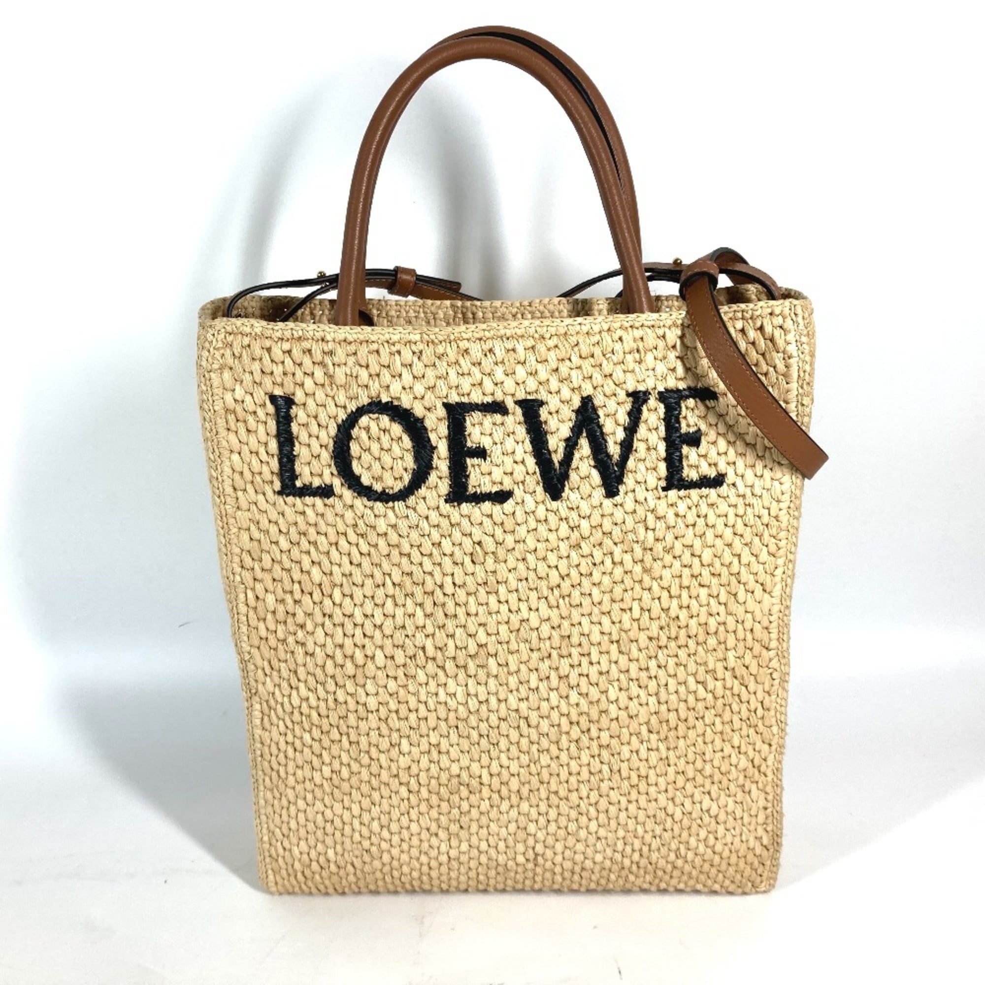 LOEWE Standard Bag Shoulder Tote Raffia Women's Beige x Brown E-240710-7 — New - Store Return