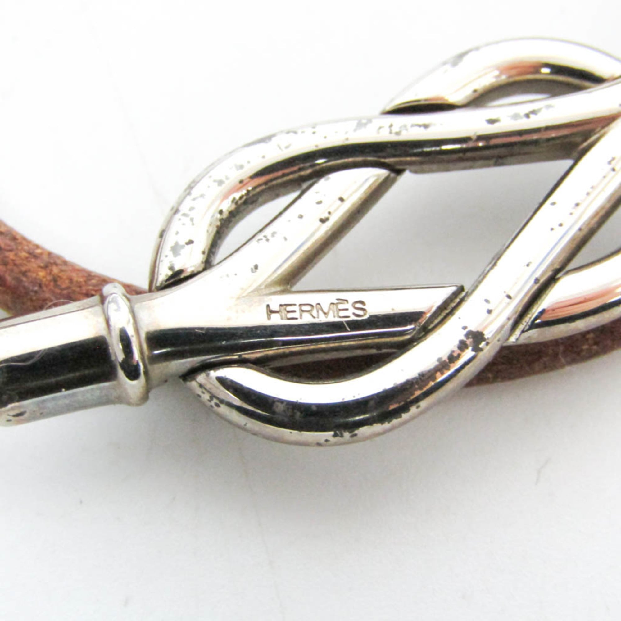 Hermes Atame Choker Leather,Metal Bangle Silver,Brown