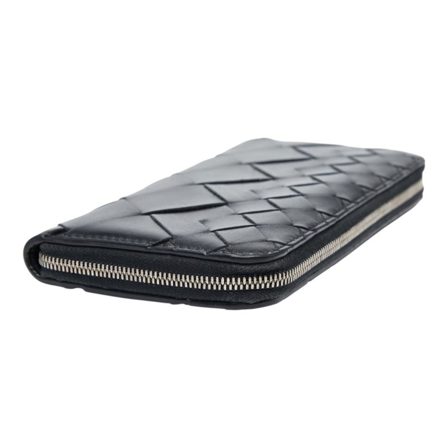 Bottega Veneta Intrecciato Round Zip Long Wallet in Black Leather for Women