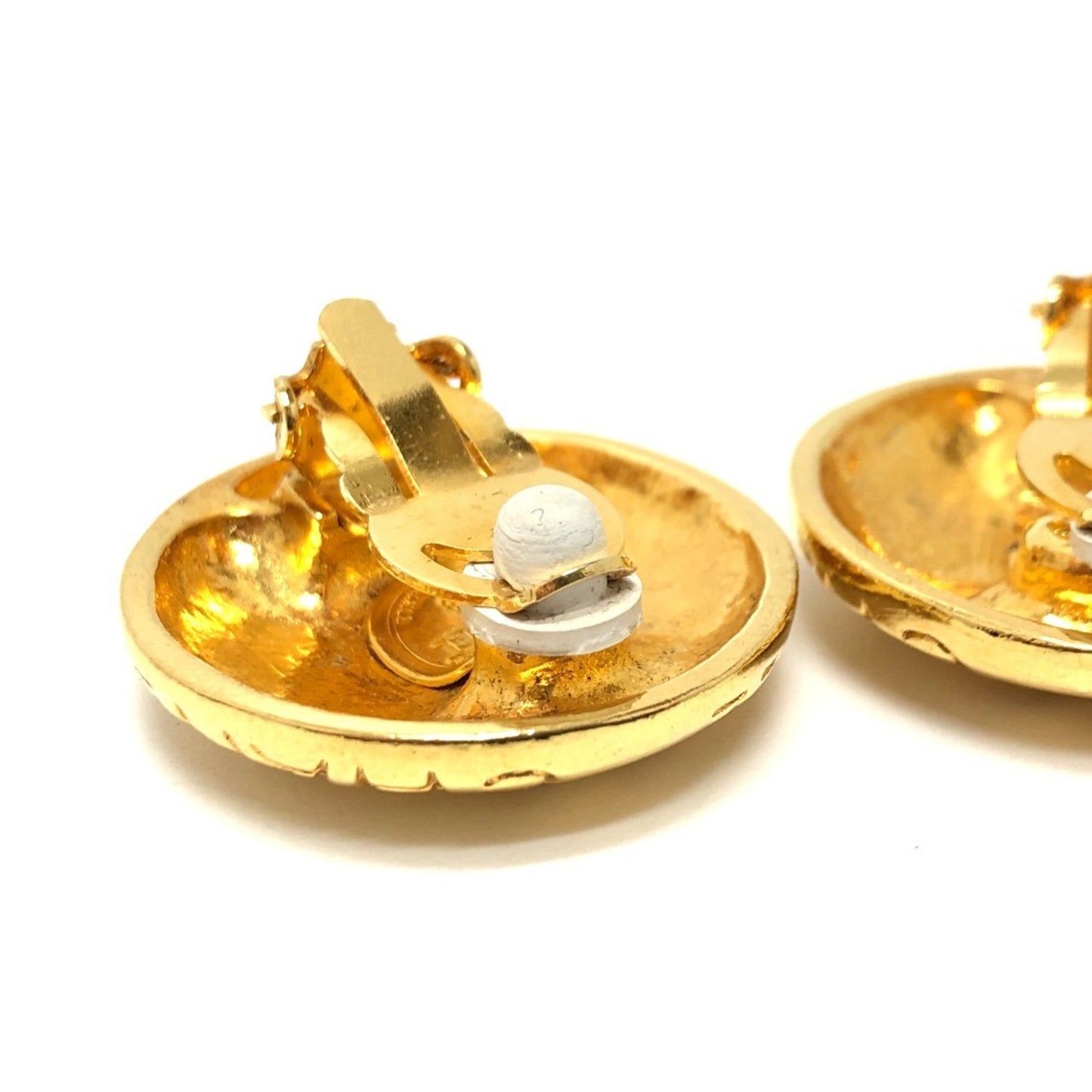 CHANEL Vintage Mademoiselle Round Earrings, Metal, Women's, Gold