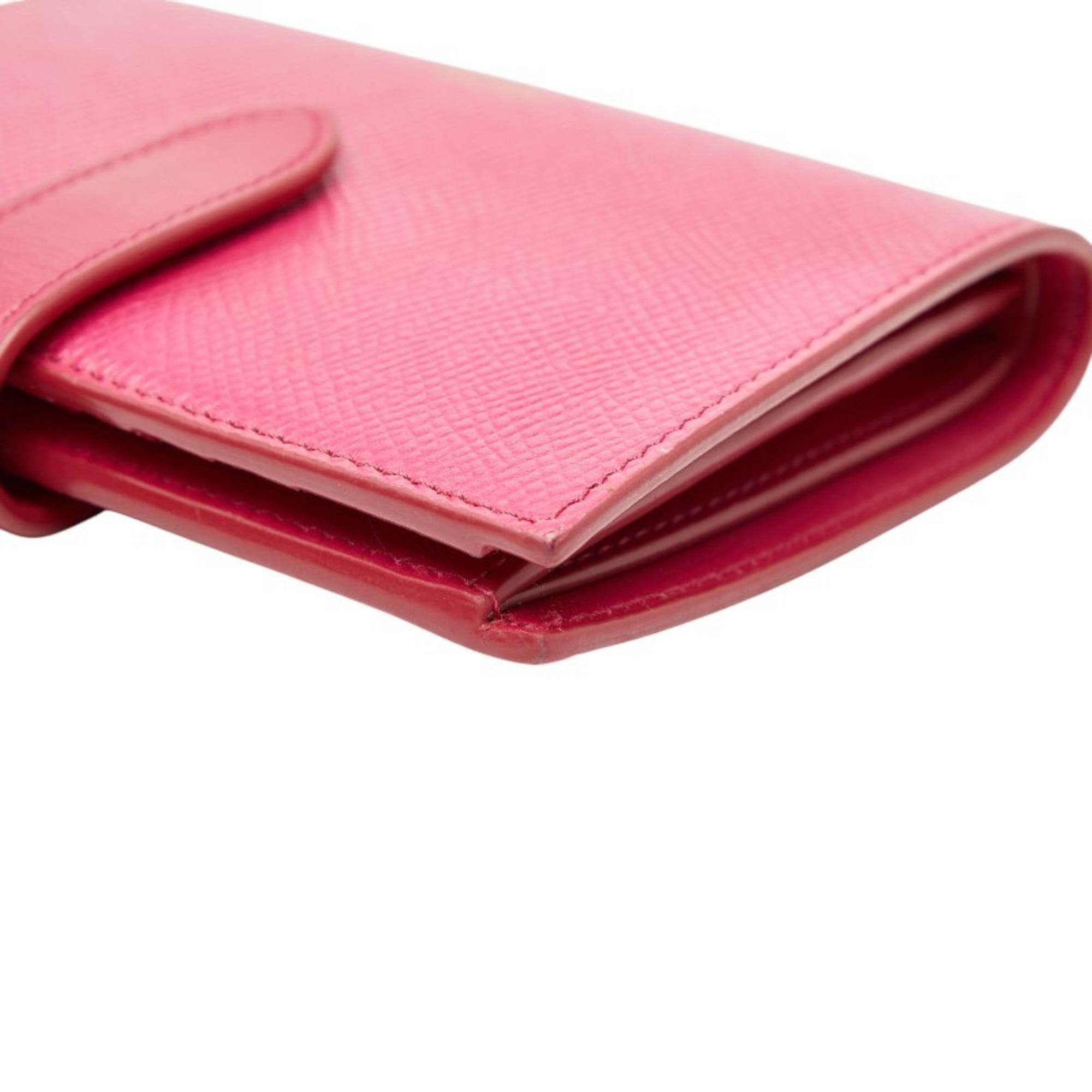 Celine Strap Wallet Bifold Pink Leather Women's CELINE